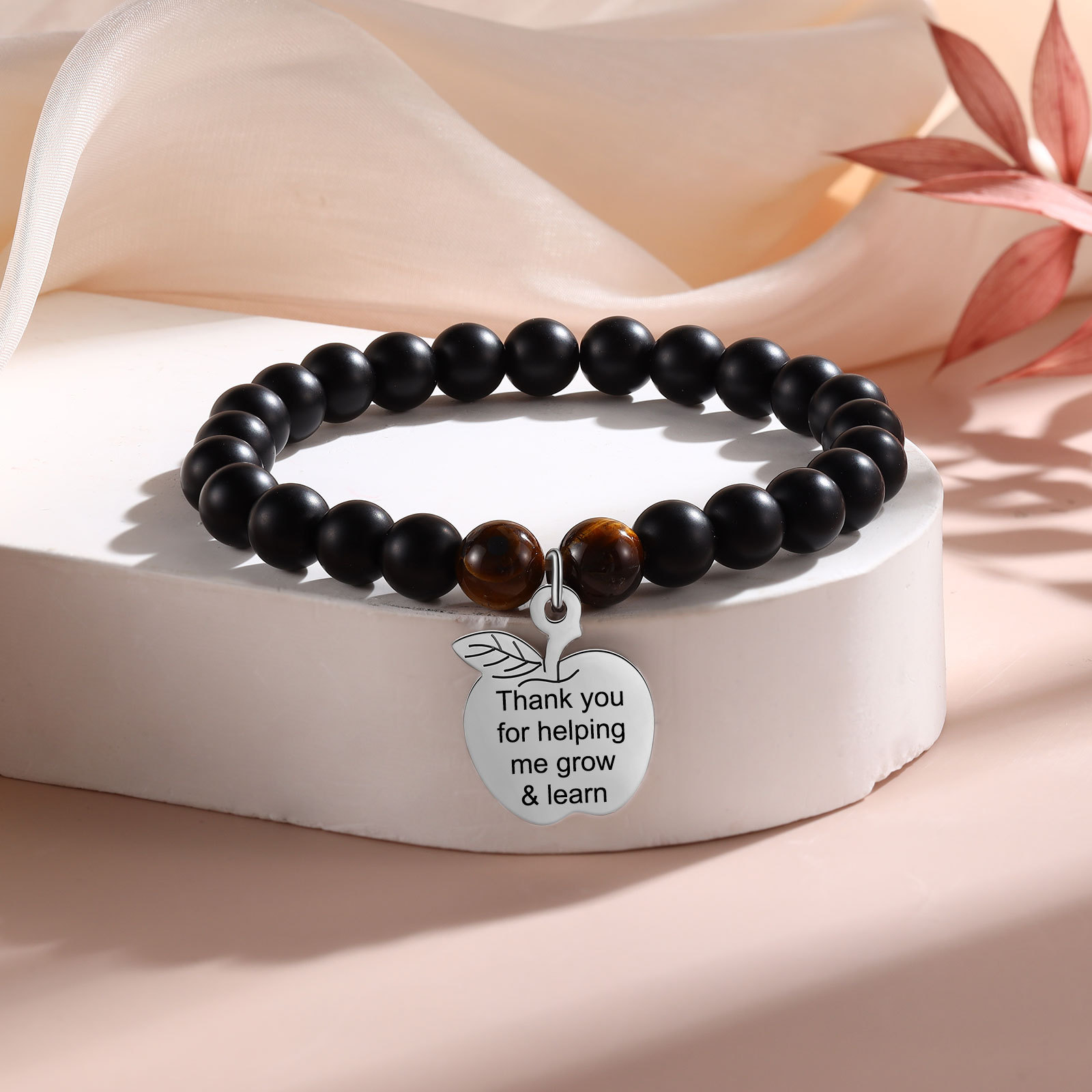 Personalized Text Stainless Steel & Stone Exquisite Bracelet, A Back-To-School Gift For Daughter/Son