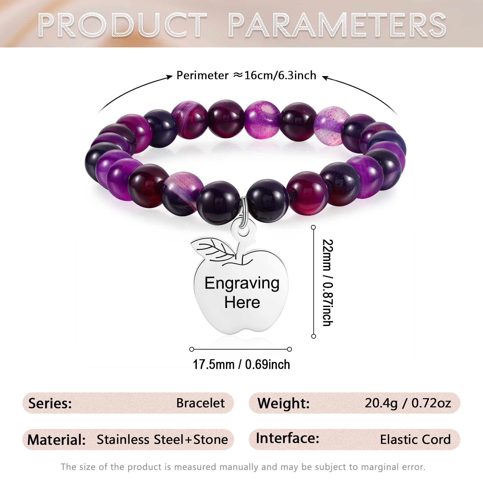 Personalized Text Stainless Steel & Stone Exquisite Bracelet, A Back-To-School Gift For Daughter/Son