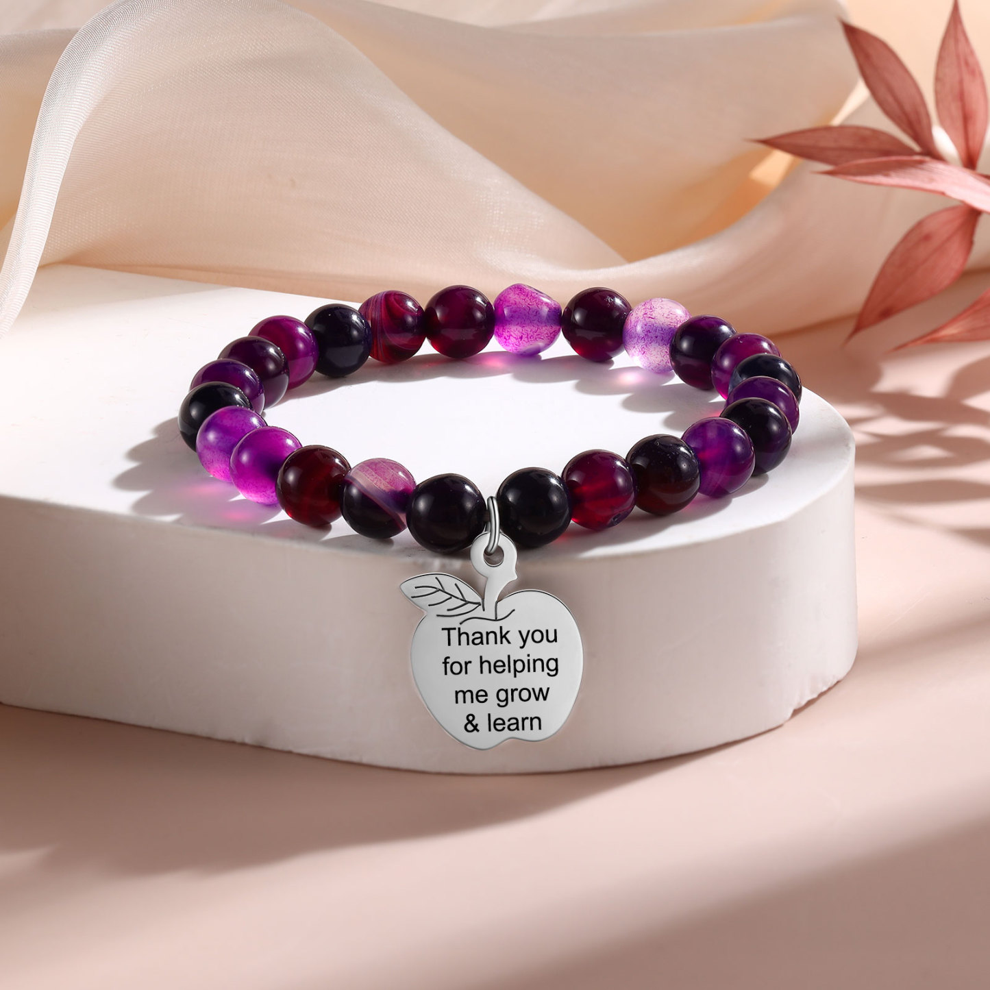 Personalized Text Stainless Steel & Stone Exquisite Bracelet, A Back-To-School Gift For Daughter/Son