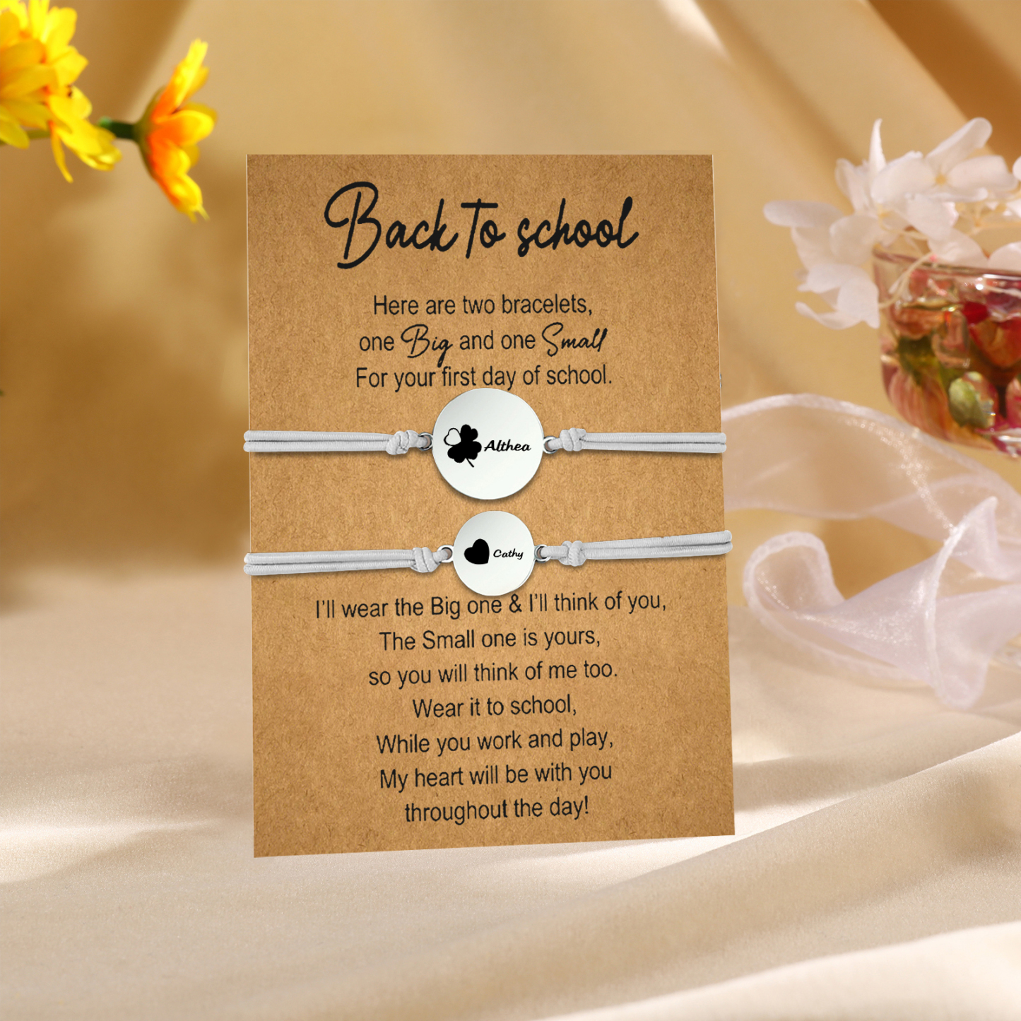 2 PCS Four Leaf Clover And Heart Elastic Stainless Steel Bracelets, A Good Back To School Gift For Daughter