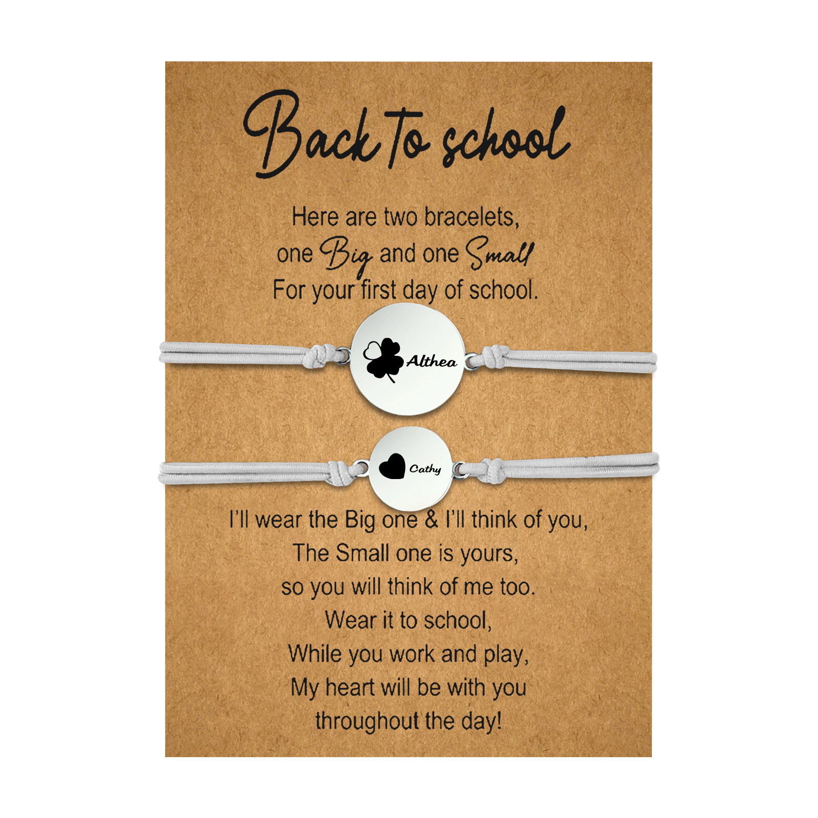 2 PCS Four Leaf Clover And Heart Elastic Stainless Steel Bracelets, A Good Back To School Gift For Daughter