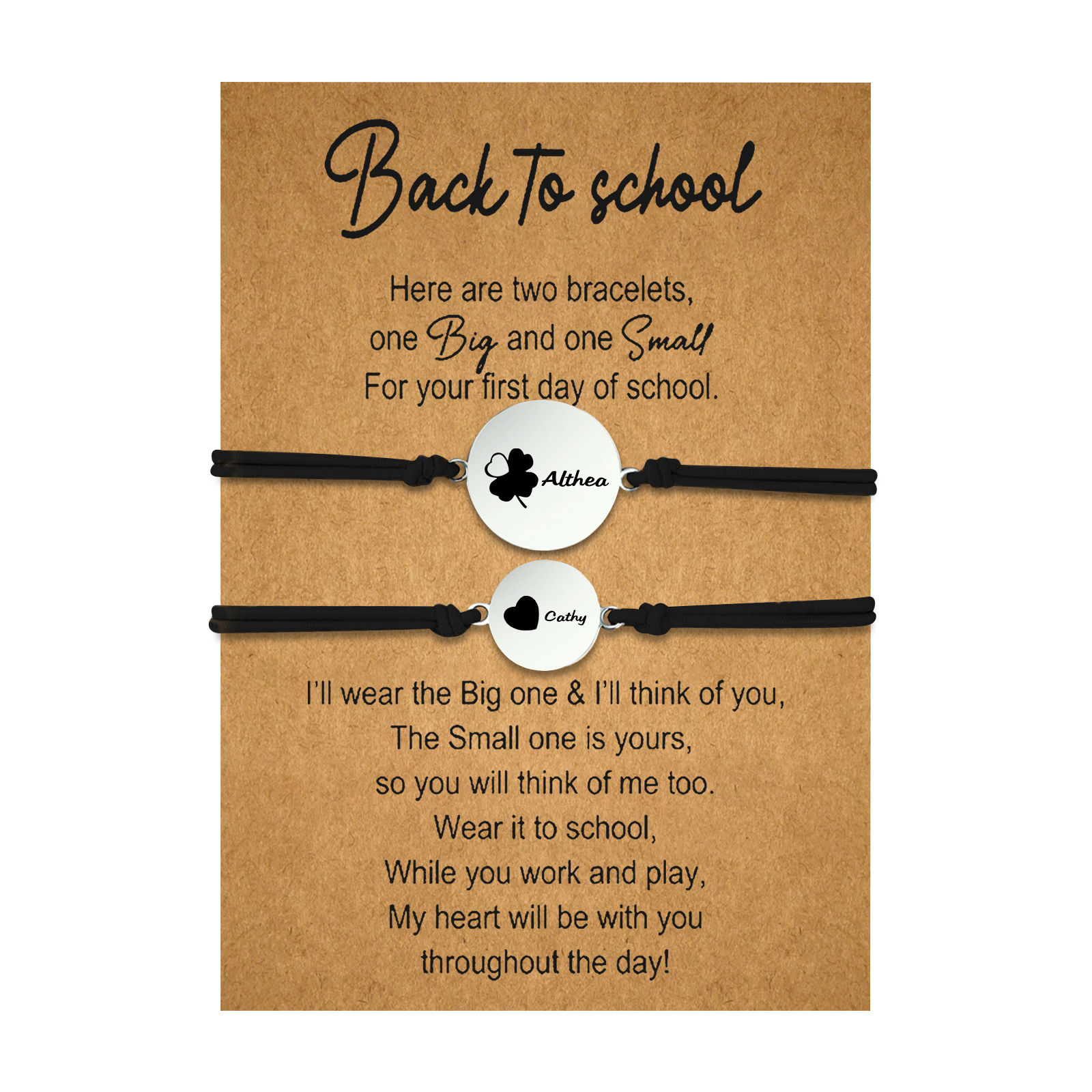 2 PCS Four Leaf Clover And Heart Elastic Stainless Steel Bracelets, A Good Back To School Gift For Daughter