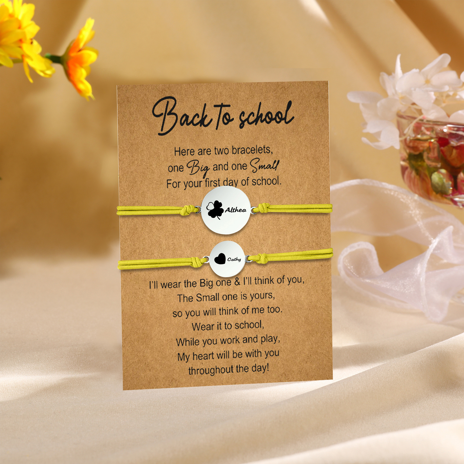 2 PCS Four Leaf Clover And Heart Elastic Stainless Steel Bracelets, A Good Back To School Gift For Daughter