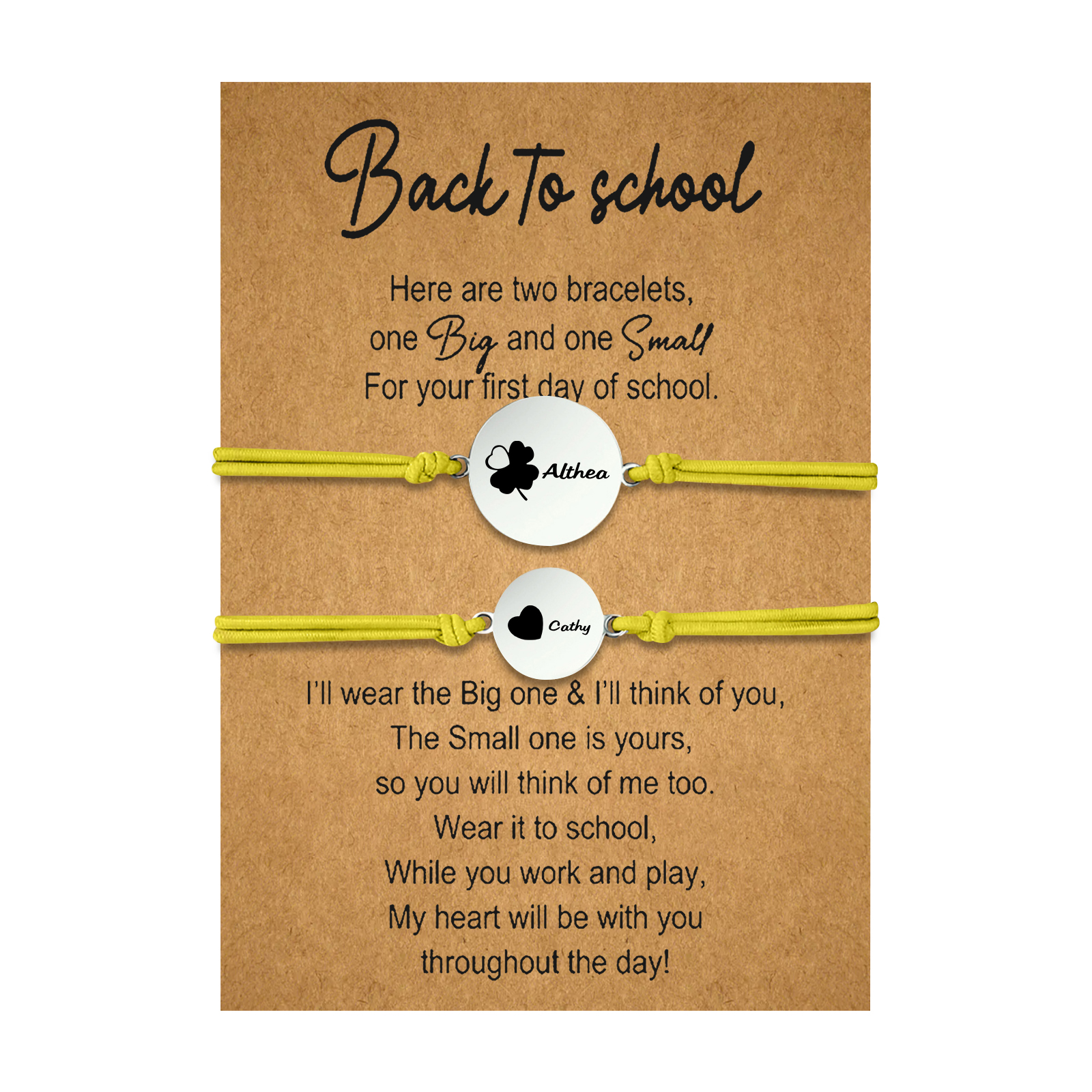 2 PCS Four Leaf Clover And Heart Elastic Stainless Steel Bracelets, A Good Back To School Gift For Daughter