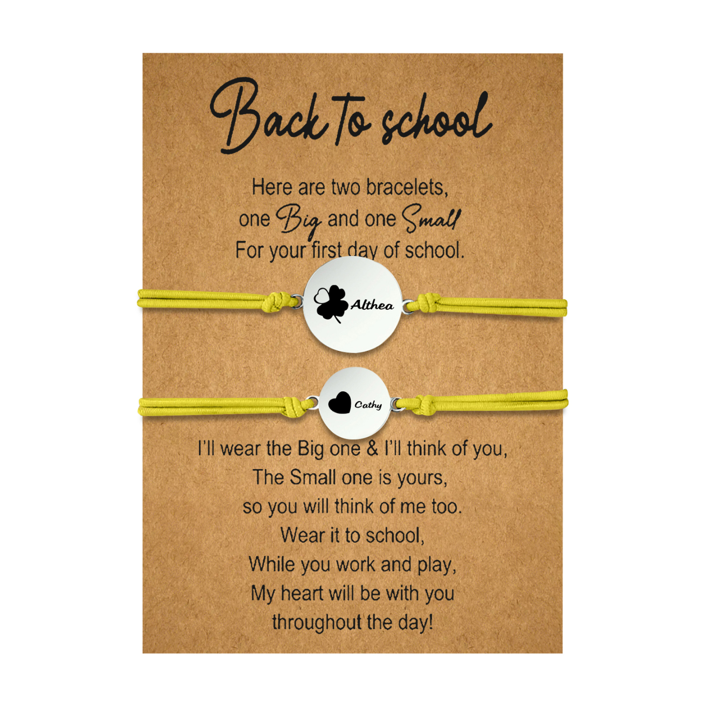 2 PCS Four Leaf Clover And Heart Elastic Stainless Steel Bracelets, A Good Back To School Gift For Daughter