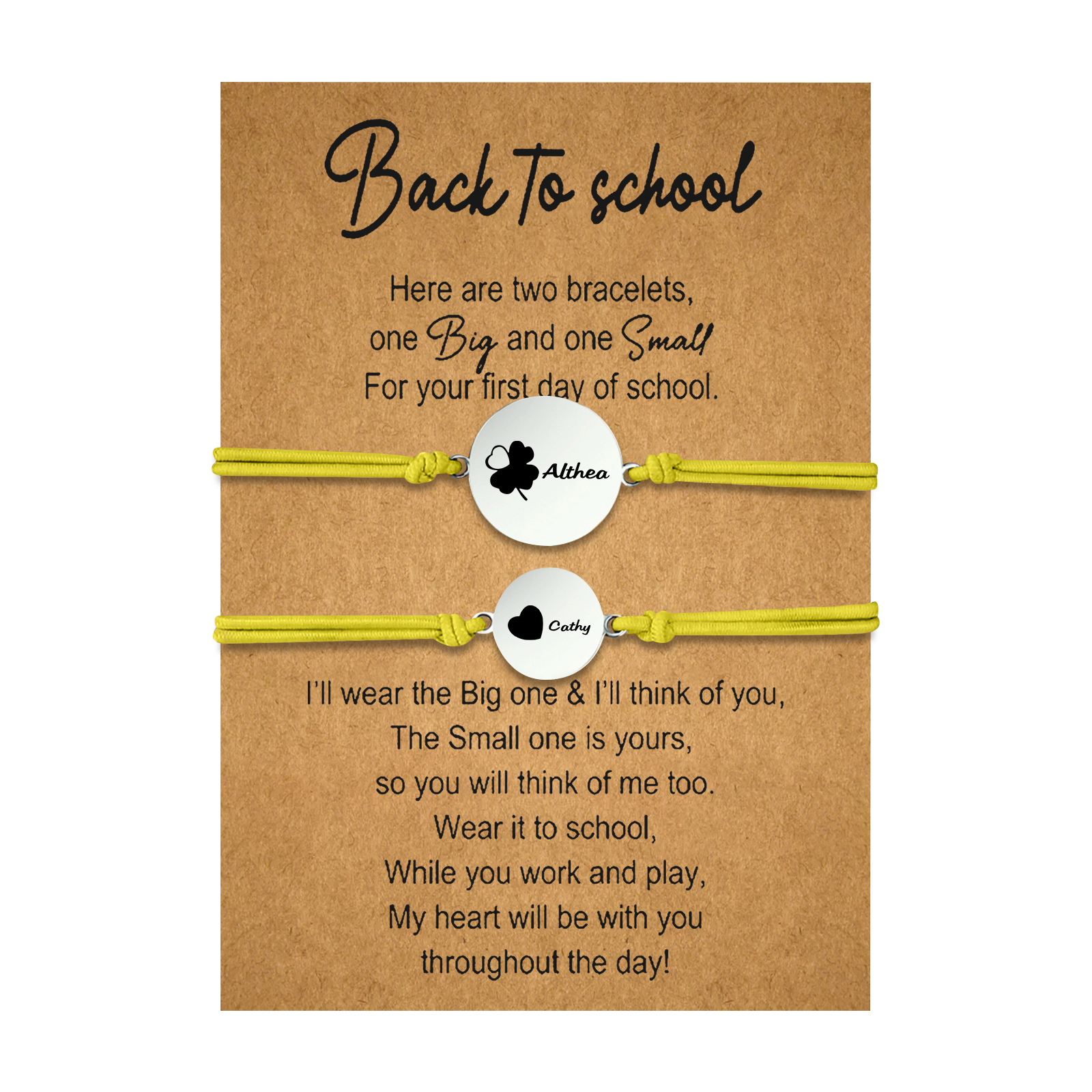 2 PCS Four Leaf Clover And Heart Elastic Stainless Steel Bracelets, A Good Back To School Gift For Daughter