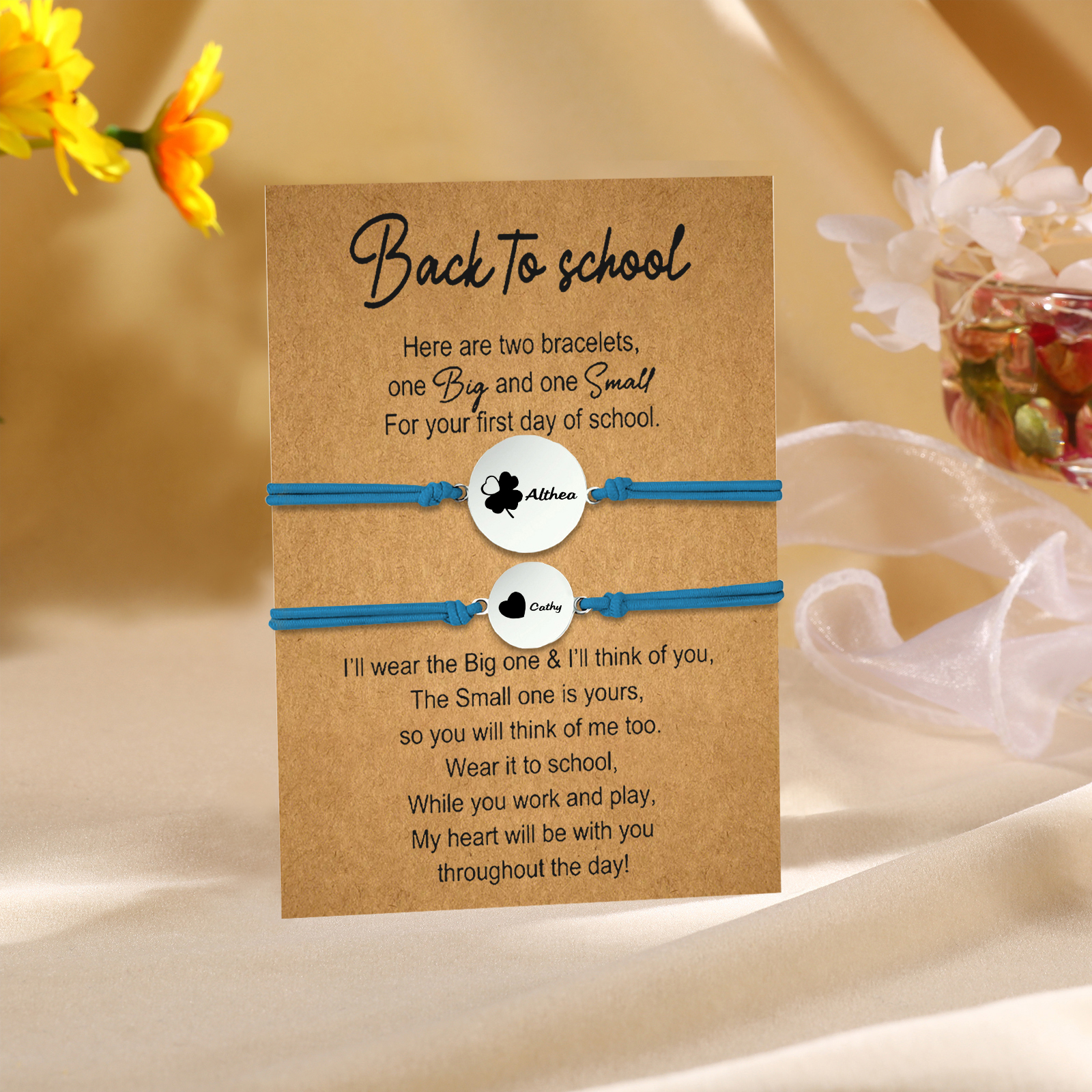 2 PCS Four Leaf Clover And Heart Elastic Stainless Steel Bracelets, A Good Back To School Gift For Daughter