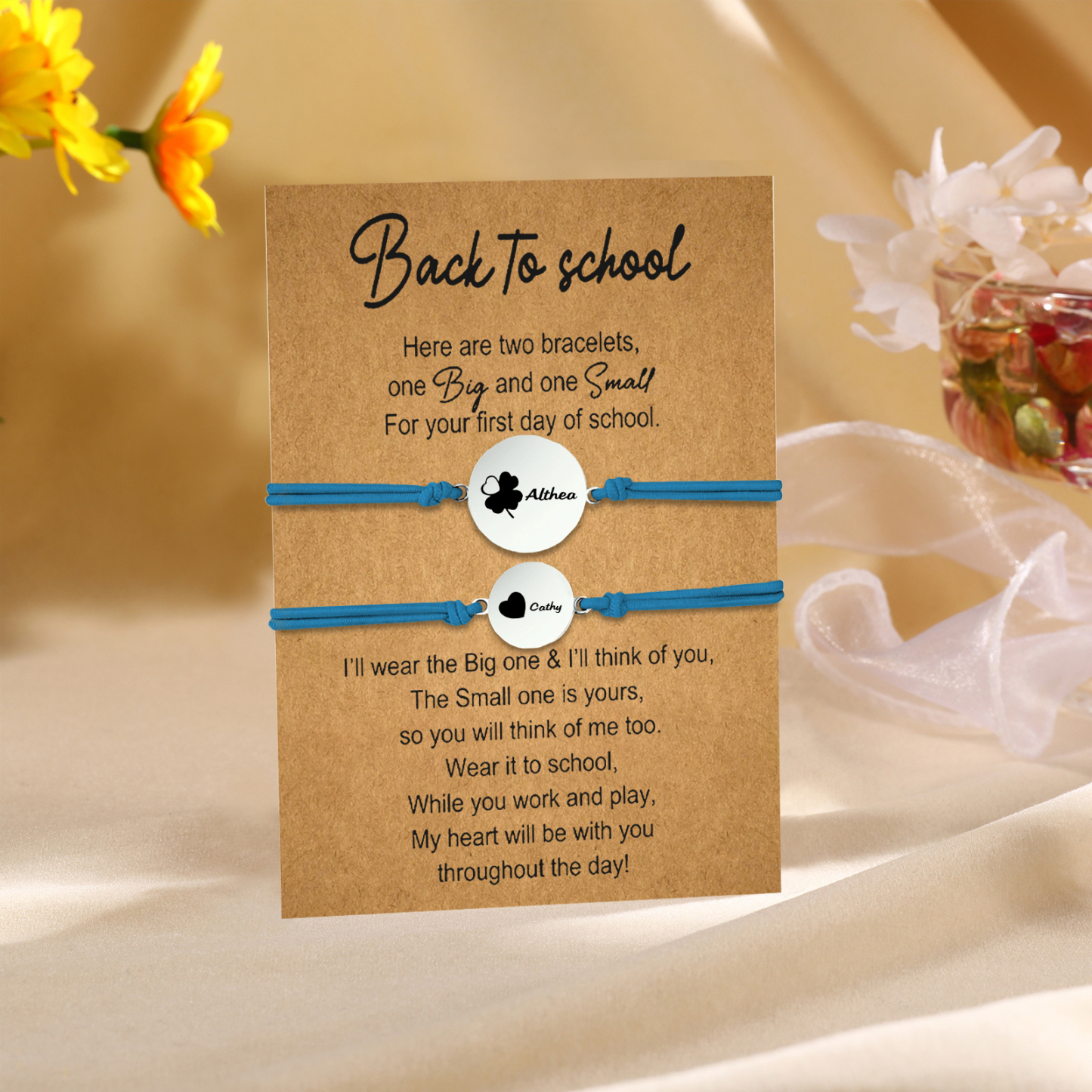 2 PCS Four Leaf Clover And Heart Elastic Stainless Steel Bracelets, A Good Back To School Gift For Daughter