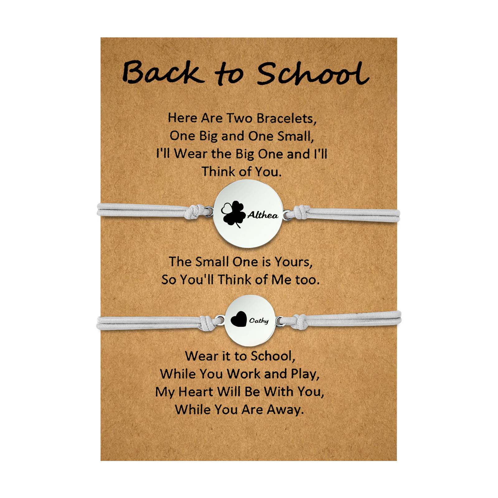 2 PCS Four Leaf Clover And Heart Elastic Stainless Steel Bracelets, A Good Back To School Gift For Daughter