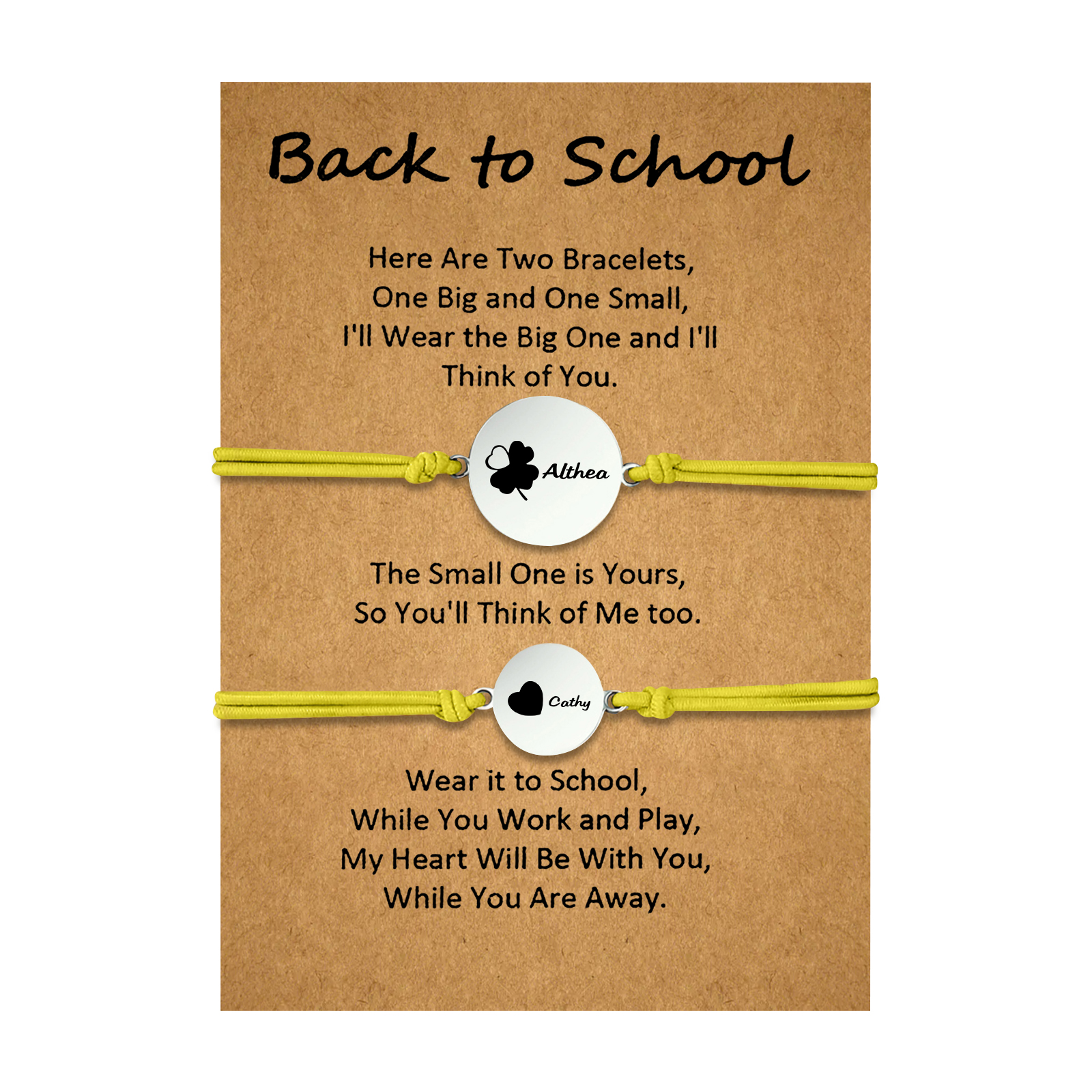 2 PCS Four Leaf Clover And Heart Elastic Stainless Steel Bracelets, A Good Back To School Gift For Daughter