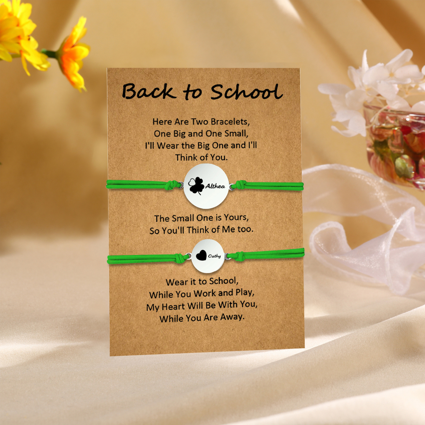 2 PCS Four Leaf Clover And Heart Elastic Stainless Steel Bracelets, A Good Back To School Gift For Daughter