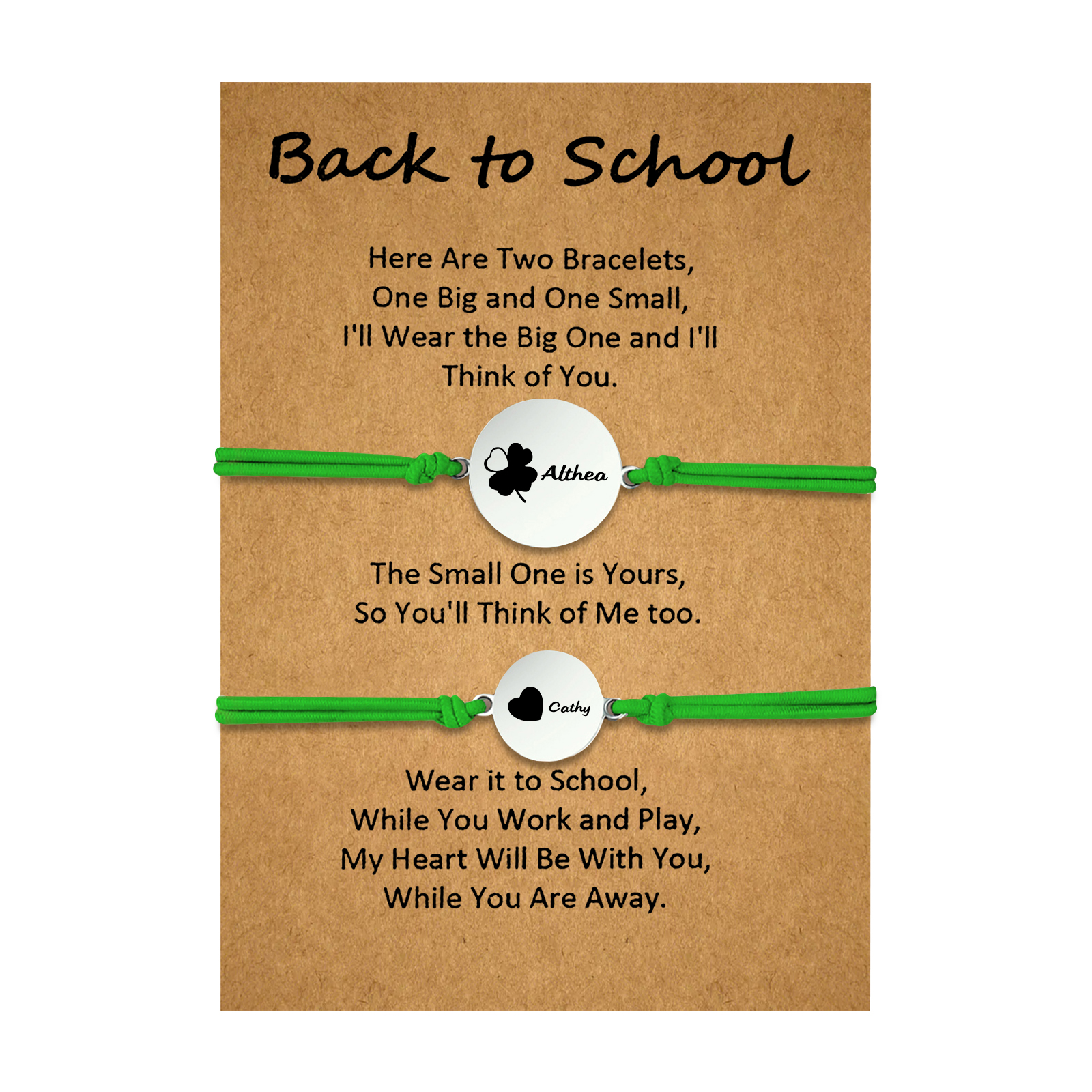 2 PCS Four Leaf Clover And Heart Elastic Stainless Steel Bracelets, A Good Back To School Gift For Daughter