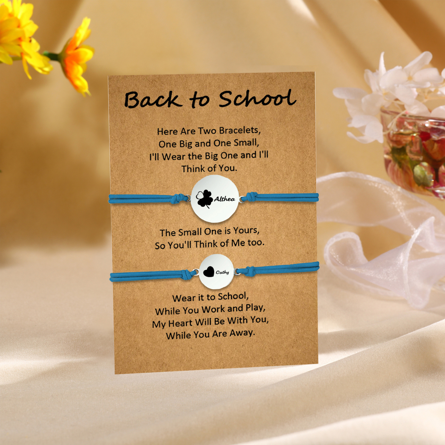 2 PCS Four Leaf Clover And Heart Elastic Stainless Steel Bracelets, A Good Back To School Gift For Daughter