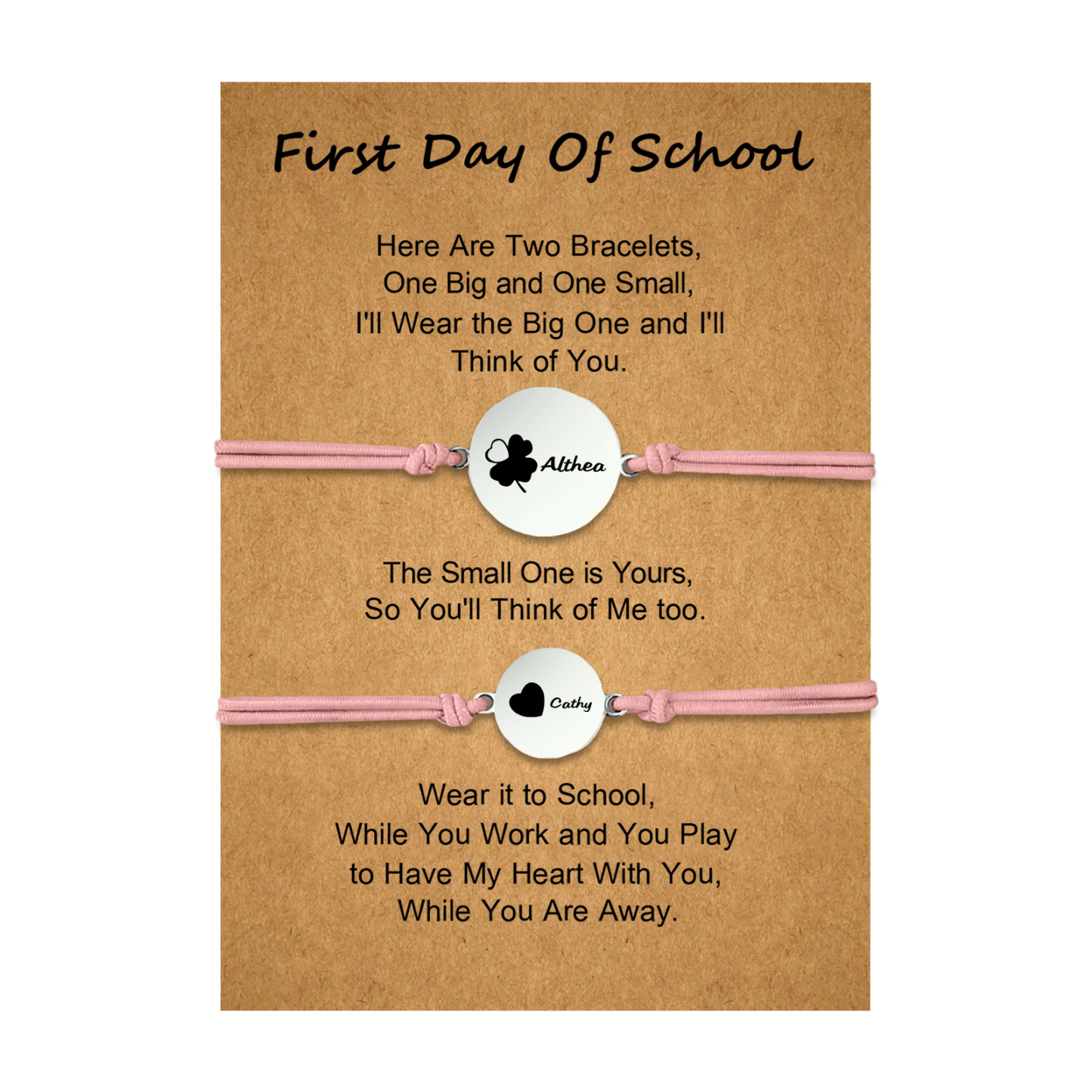 2 PCS Four Leaf Clover And Heart Elastic Stainless Steel Bracelets, A Good First Day Of School Gift For Daughter