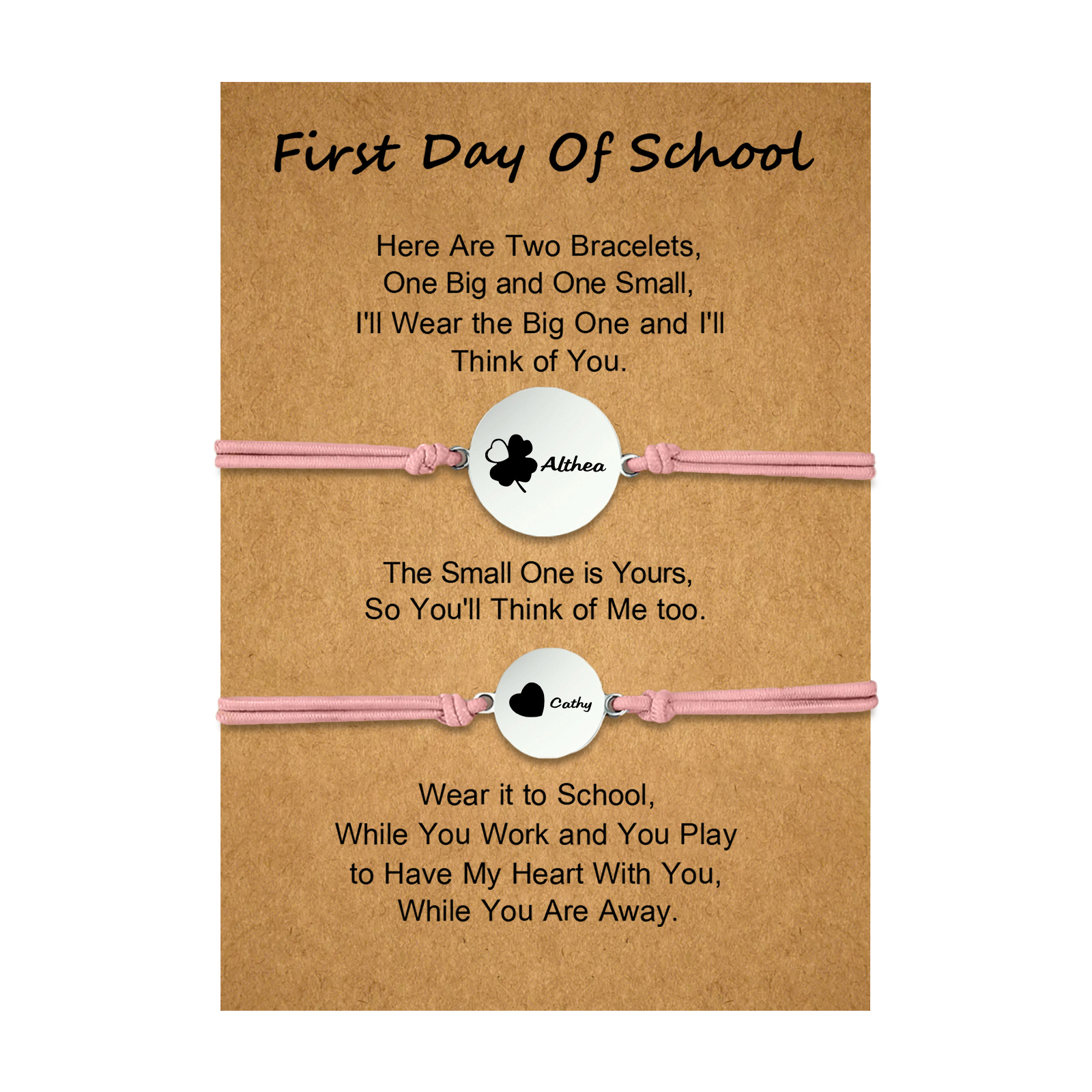 2 PCS Four Leaf Clover And Heart Elastic Stainless Steel Bracelets, A Good First Day Of School Gift For Daughter