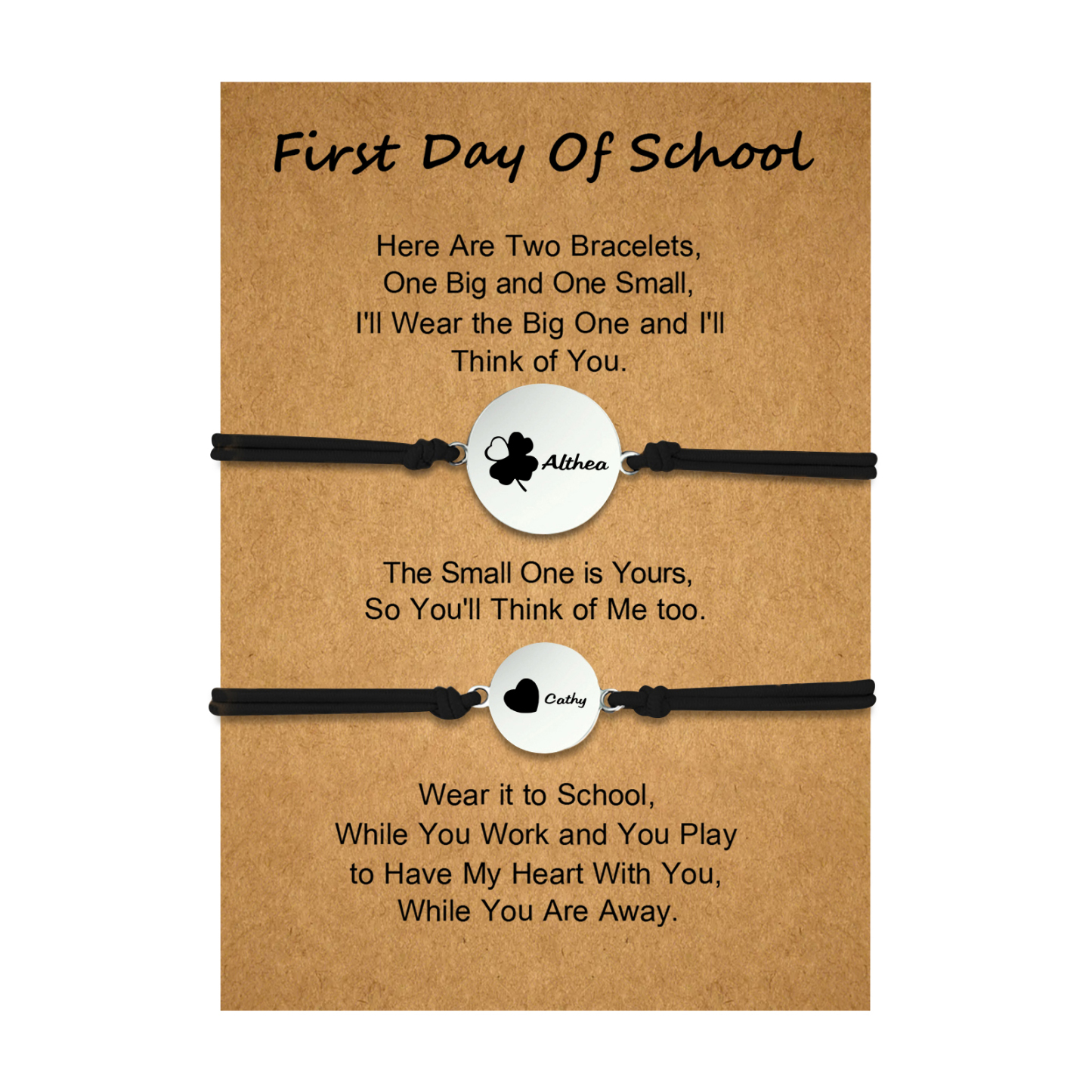 2 PCS Four Leaf Clover And Heart Elastic Stainless Steel Bracelets, A Good First Day Of School Gift For Daughter