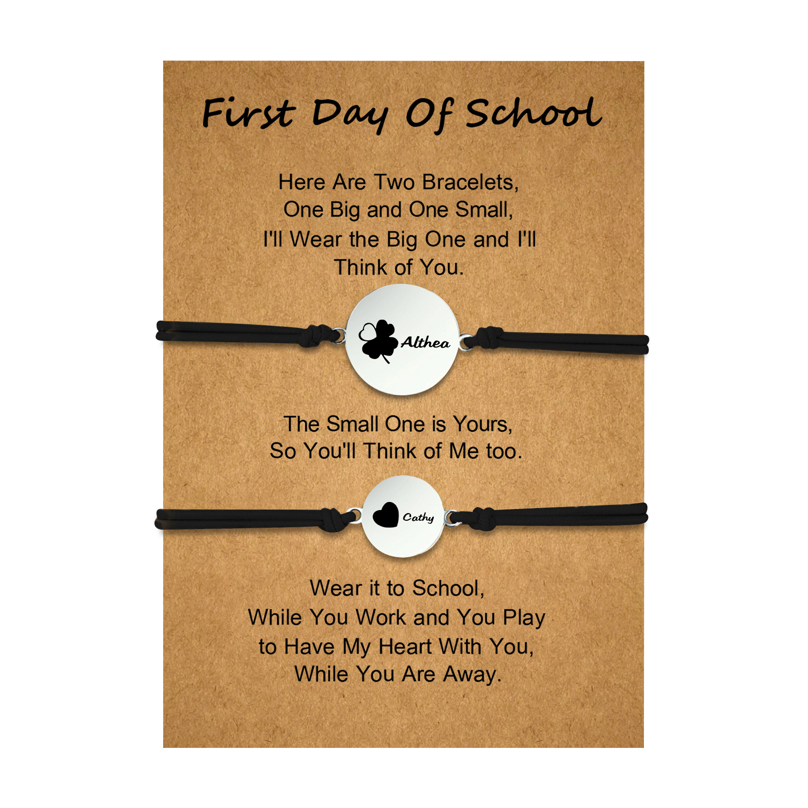 2 PCS Four Leaf Clover And Heart Elastic Stainless Steel Bracelets, A Good First Day Of School Gift For Daughter