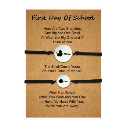 2 PCS Four Leaf Clover And Heart Elastic Stainless Steel Bracelets, A Good First Day Of School Gift For Daughter