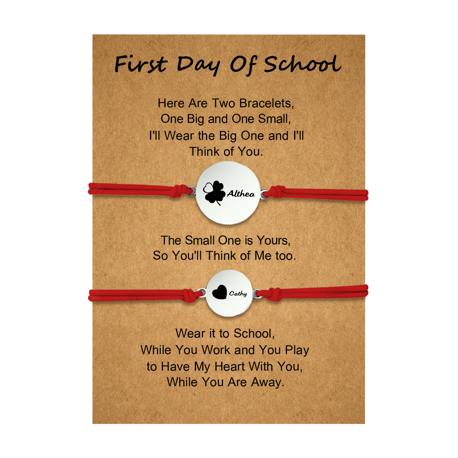 2 PCS Four Leaf Clover And Heart Elastic Stainless Steel Bracelets, A Good First Day Of School Gift For Daughter