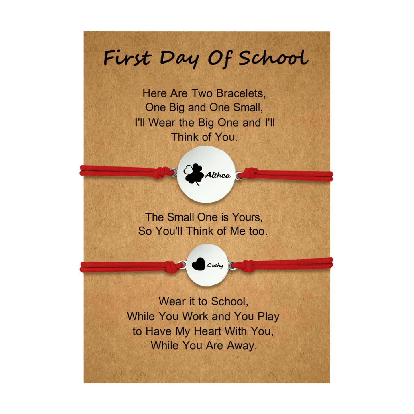 2 PCS Four Leaf Clover And Heart Elastic Stainless Steel Bracelets, A Good First Day Of School Gift For Daughter