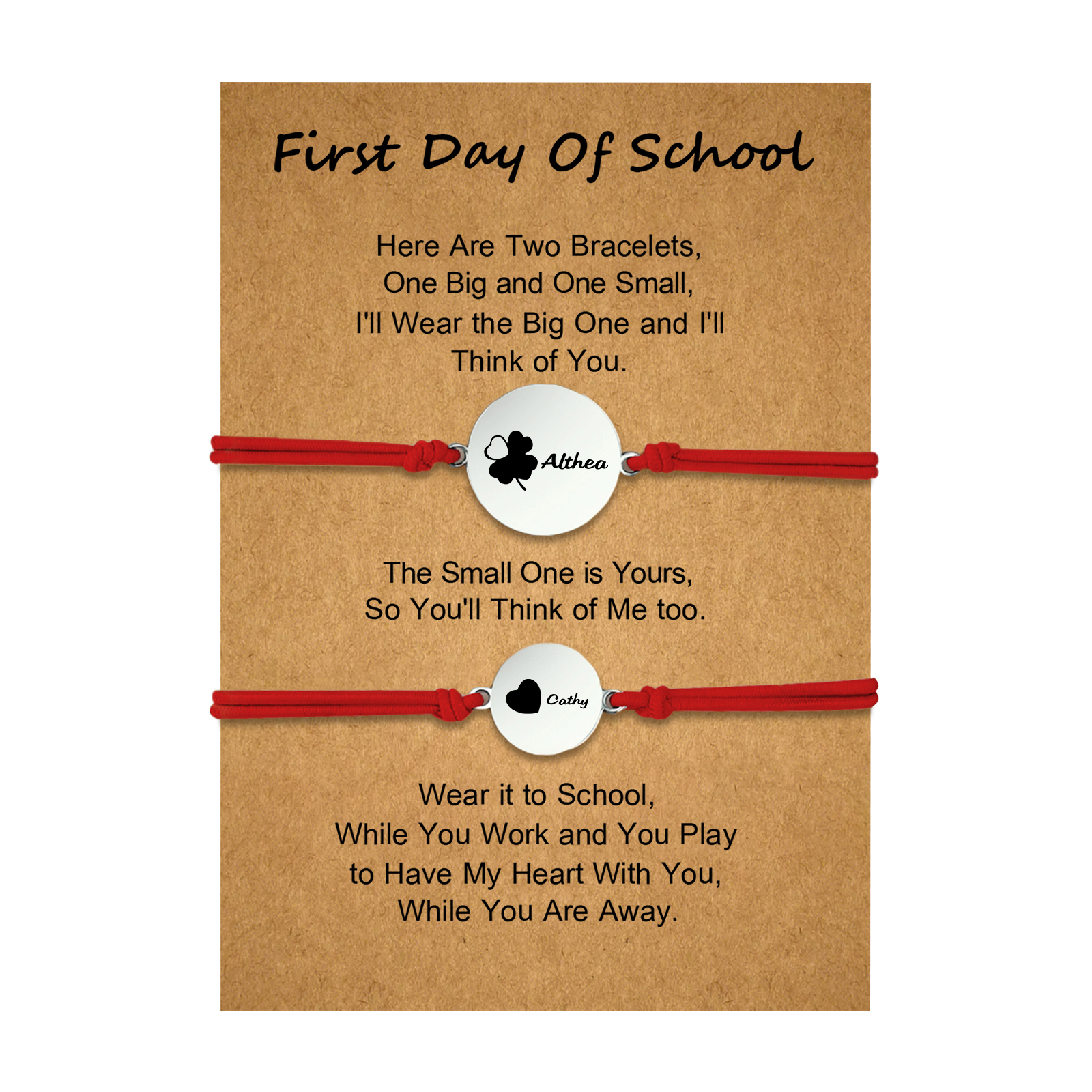 2 PCS Four Leaf Clover And Heart Elastic Stainless Steel Bracelets, A Good First Day Of School Gift For Daughter