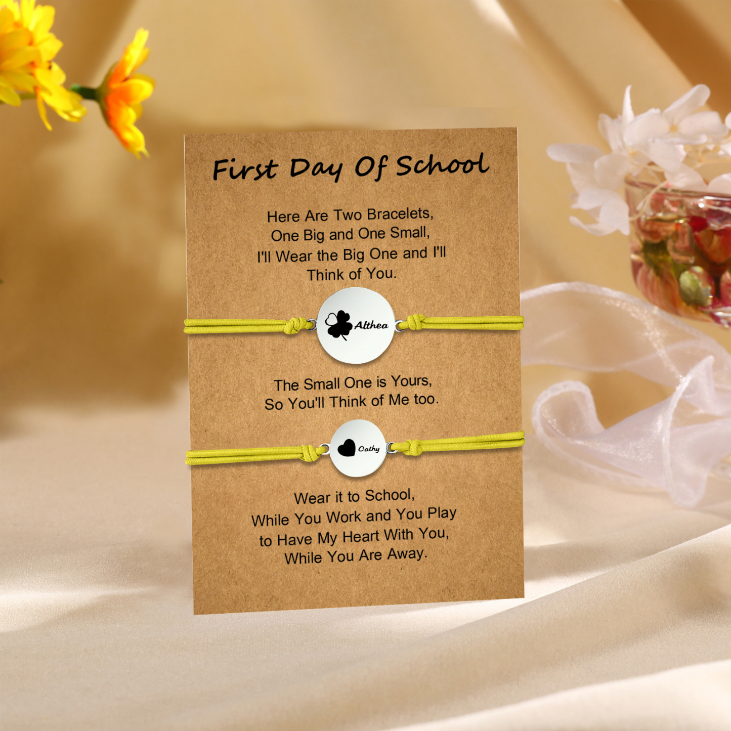 2 PCS Four Leaf Clover And Heart Elastic Stainless Steel Bracelets, A Good First Day Of School Gift For Daughter