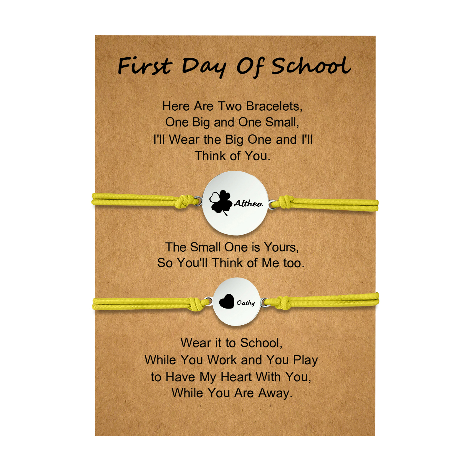 2 PCS Four Leaf Clover And Heart Elastic Stainless Steel Bracelets, A Good First Day Of School Gift For Daughter