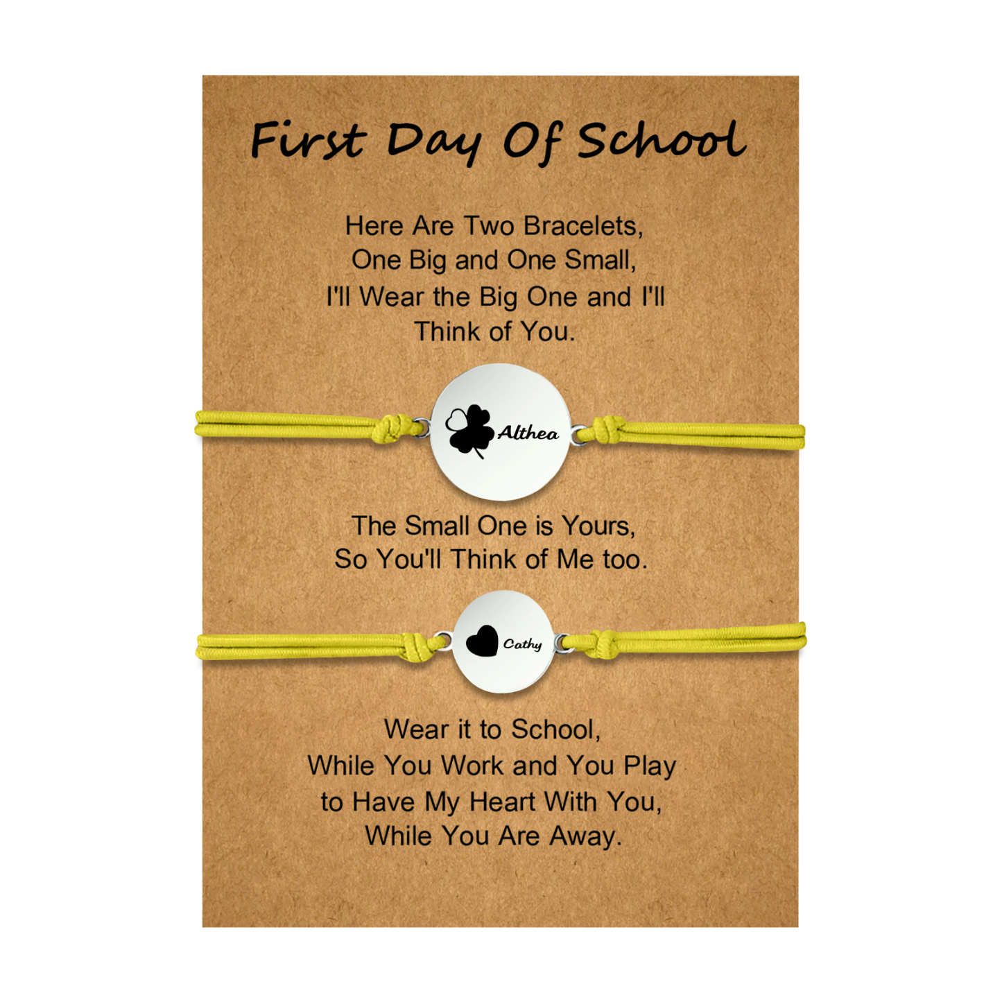 2 PCS Four Leaf Clover And Heart Elastic Stainless Steel Bracelets, A Good First Day Of School Gift For Daughter