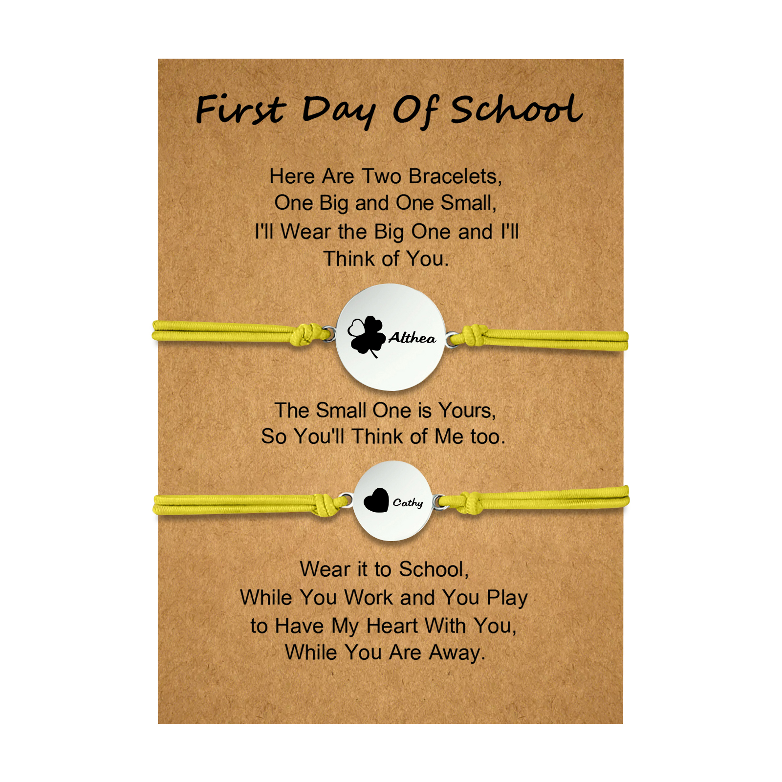 2 PCS Four Leaf Clover And Heart Elastic Stainless Steel Bracelets, A Good First Day Of School Gift For Daughter