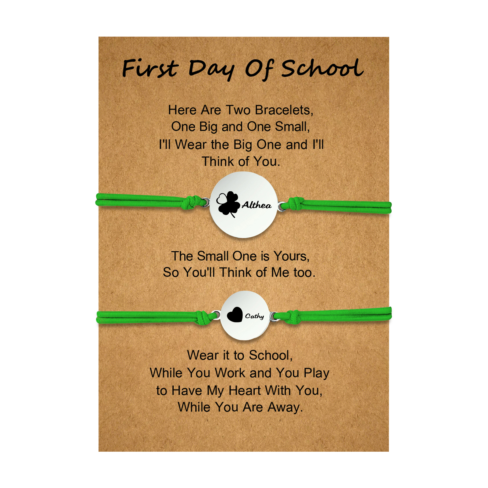 2 PCS Four Leaf Clover And Heart Elastic Stainless Steel Bracelets, A Good First Day Of School Gift For Daughter