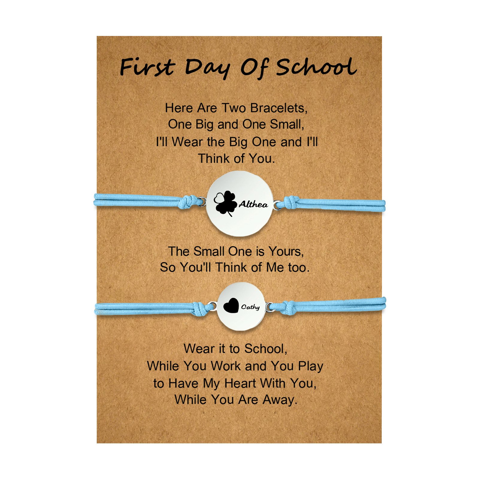 2 PCS Four Leaf Clover And Heart Elastic Stainless Steel Bracelets, A Good First Day Of School Gift For Daughter