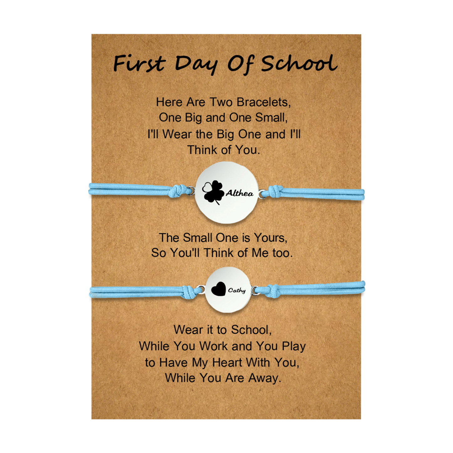 2 PCS Four Leaf Clover And Heart Elastic Stainless Steel Bracelets, A Good First Day Of School Gift For Daughter