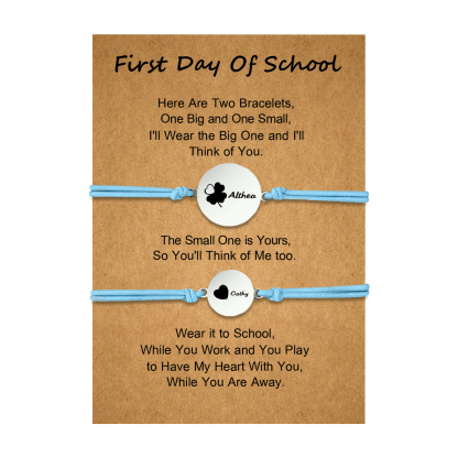 2 PCS Four Leaf Clover And Heart Elastic Stainless Steel Bracelets, A Good First Day Of School Gift For Daughter