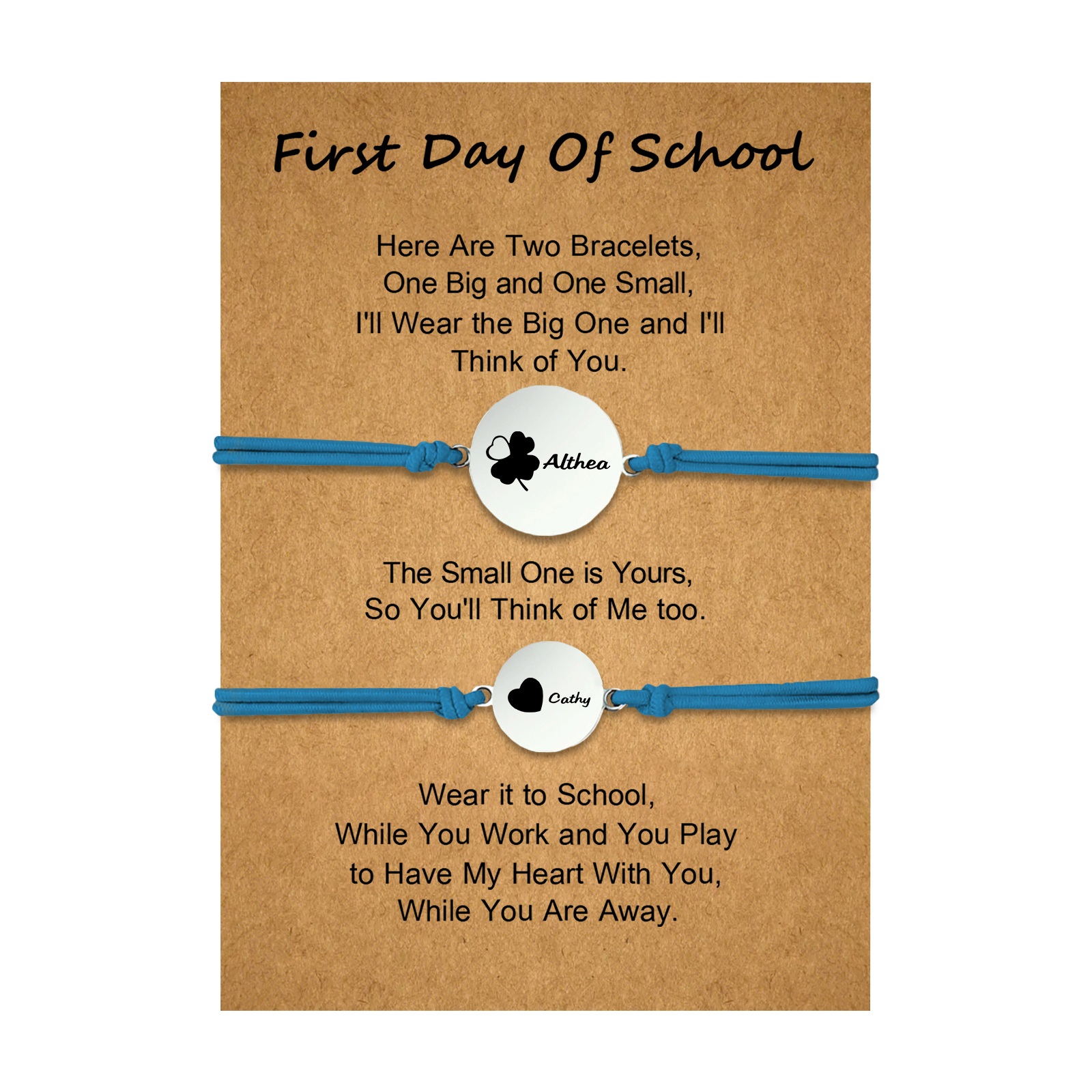 2 PCS Four Leaf Clover And Heart Elastic Stainless Steel Bracelets, A Good First Day Of School Gift For Daughter