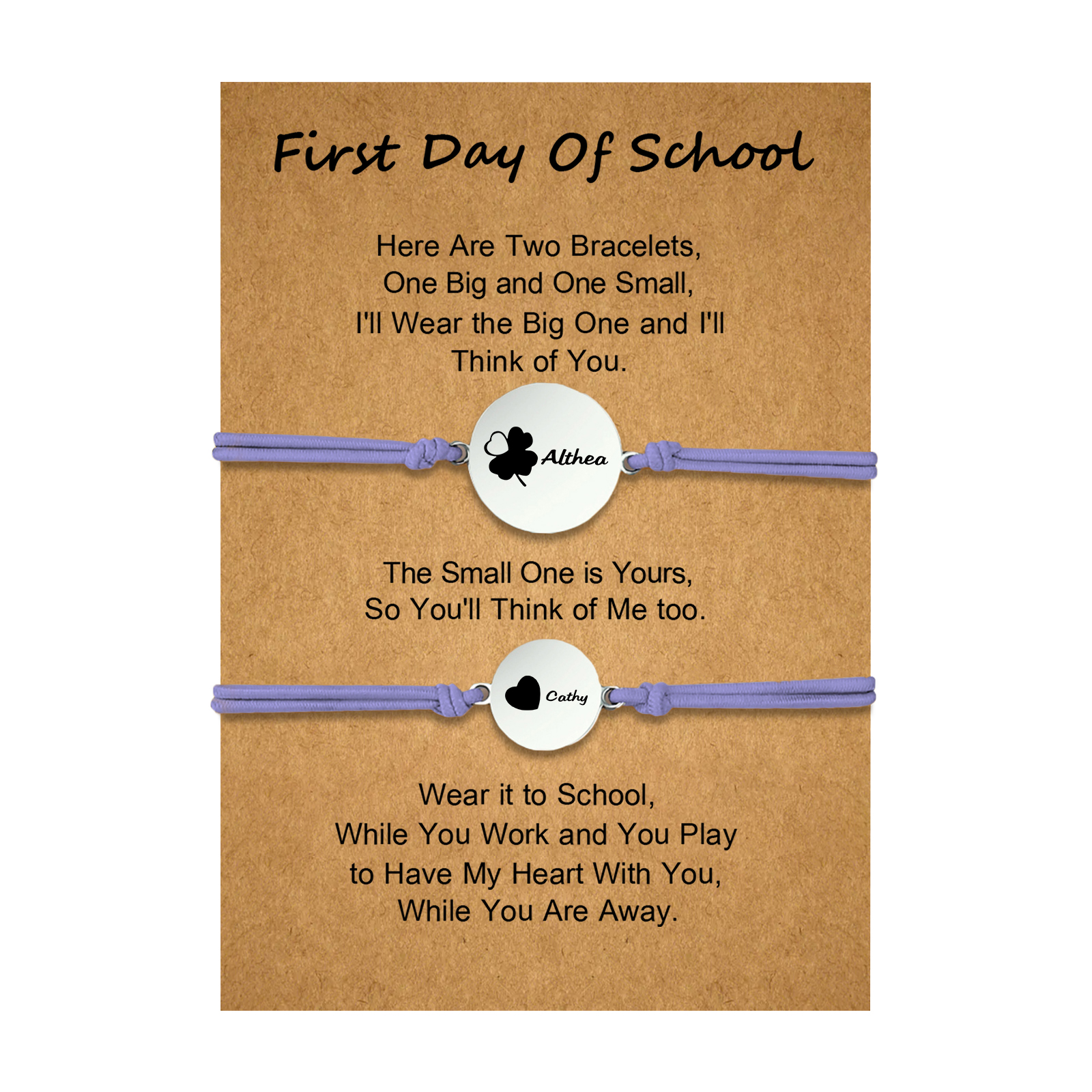 2 PCS Four Leaf Clover And Heart Elastic Stainless Steel Bracelets, A Good First Day Of School Gift For Daughter