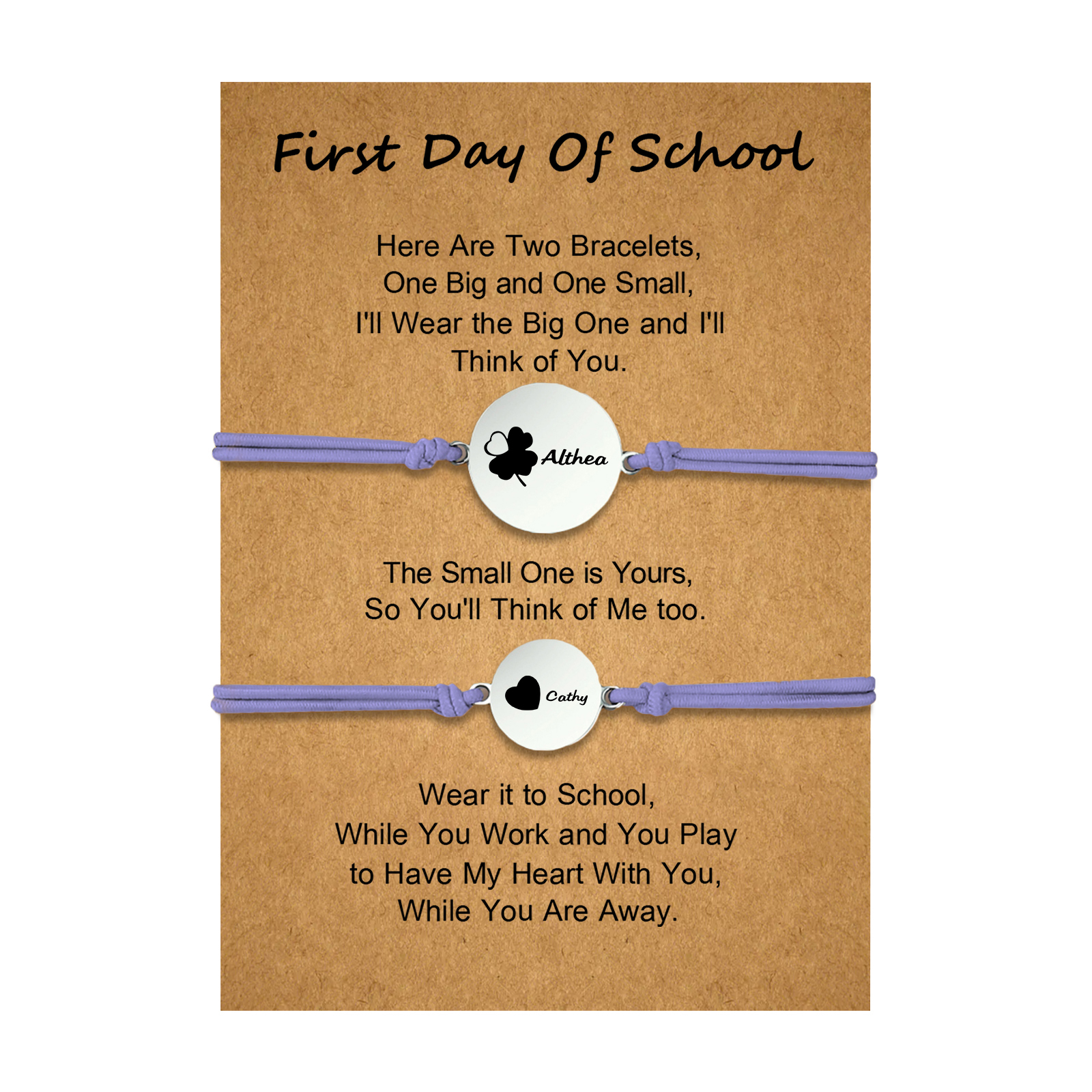 2 PCS Four Leaf Clover And Heart Elastic Stainless Steel Bracelets, A Good First Day Of School Gift For Daughter