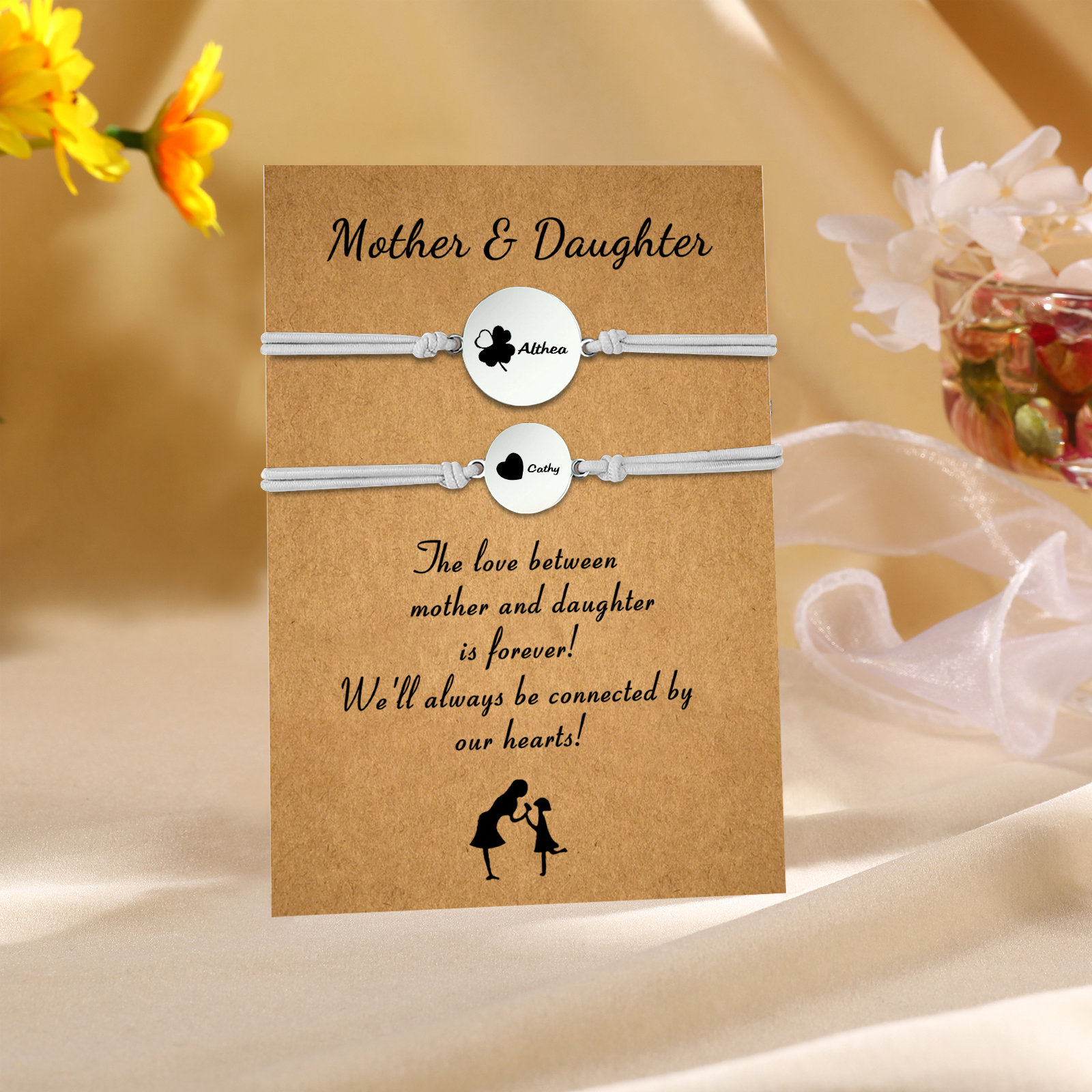 2 PCS Four Leaf Clover And Heart Elastic Stainless Steel Bracelets, Back To School Gift For Daughter