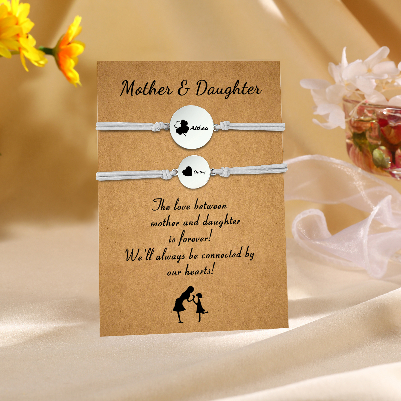 2 PCS Four Leaf Clover And Heart Elastic Stainless Steel Bracelets, Back To School Gift For Daughter