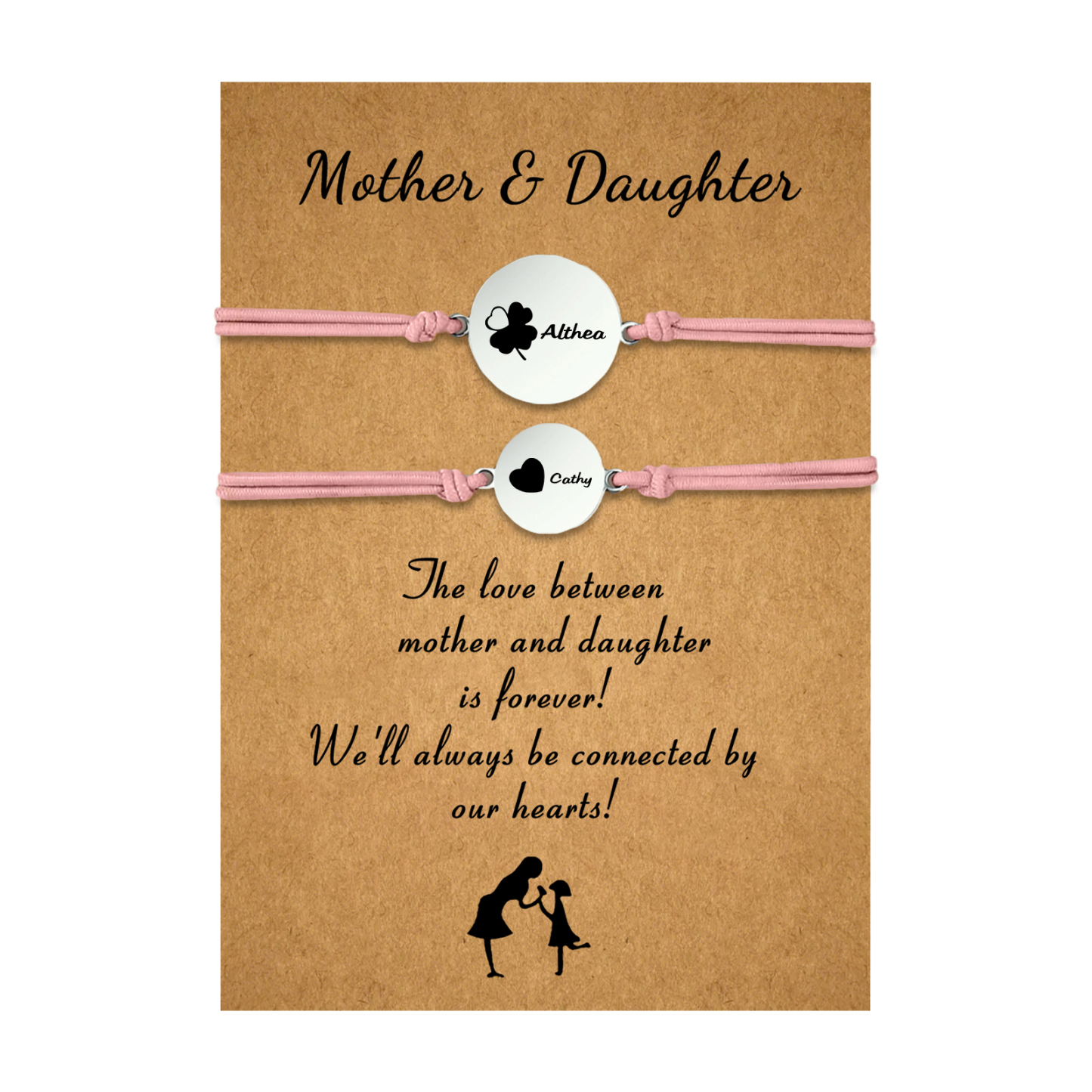 2 PCS Four Leaf Clover And Heart Elastic Stainless Steel Bracelets, Back To School Gift For Daughter