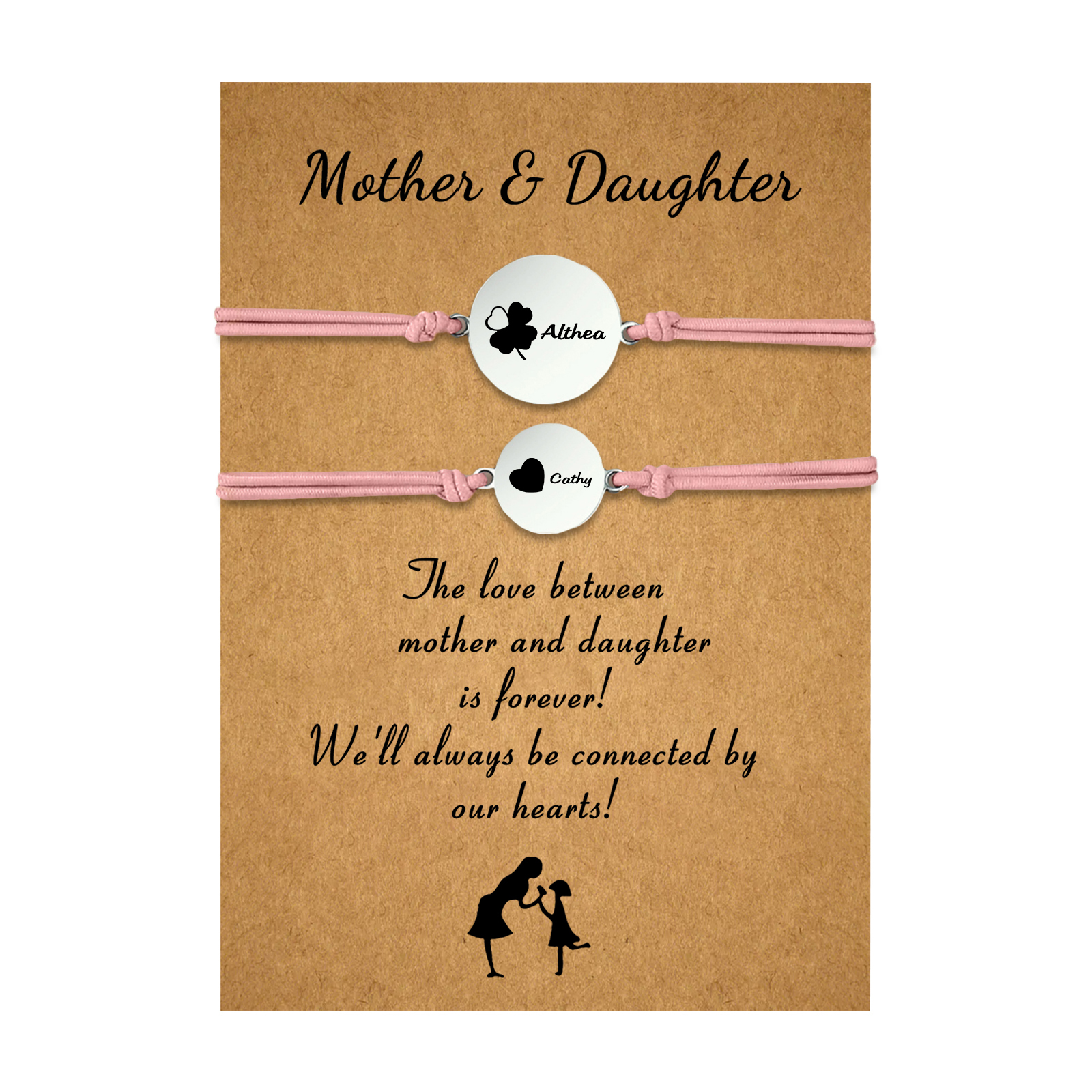 2 PCS Four Leaf Clover And Heart Elastic Stainless Steel Bracelets, Back To School Gift For Daughter