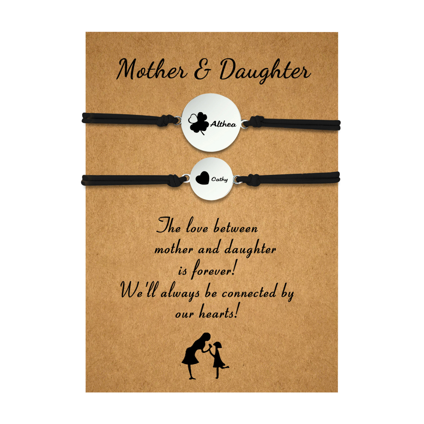 2 PCS Four Leaf Clover And Heart Elastic Stainless Steel Bracelets, Back To School Gift For Daughter