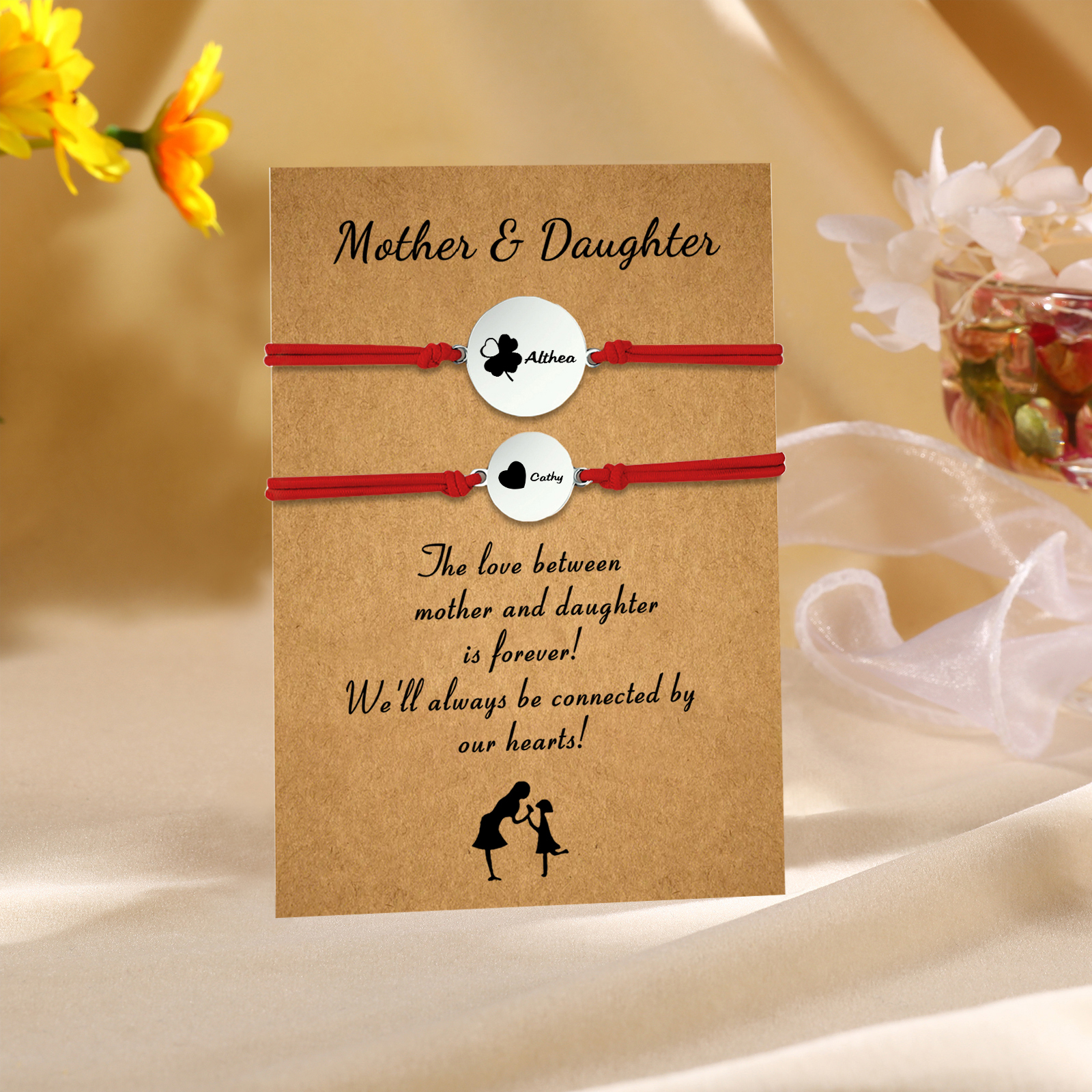 2 PCS Four Leaf Clover And Heart Elastic Stainless Steel Bracelets, Back To School Gift For Daughter