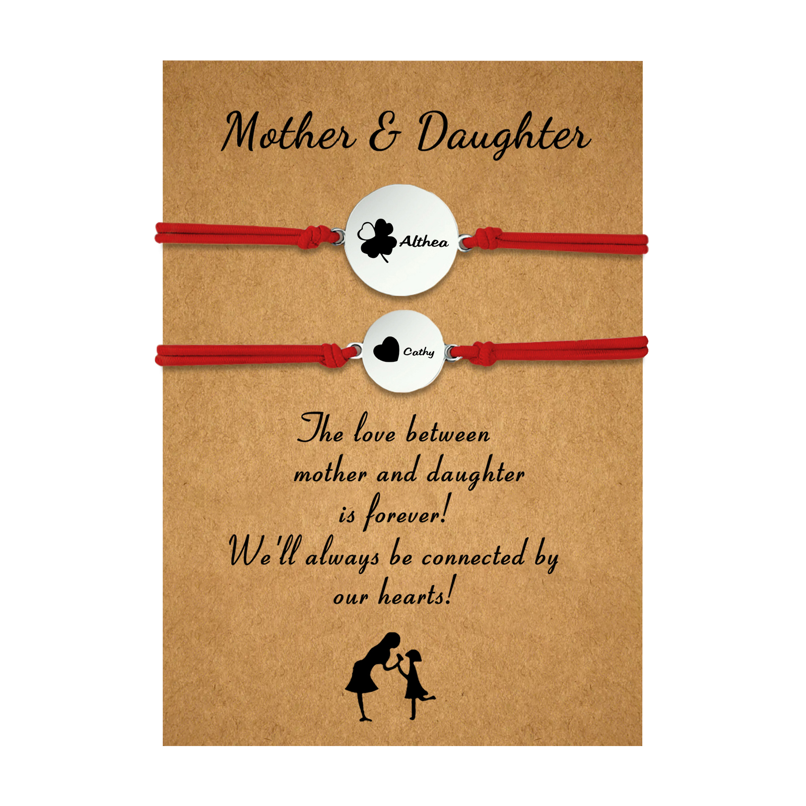 2 PCS Four Leaf Clover And Heart Elastic Stainless Steel Bracelets, Back To School Gift For Daughter