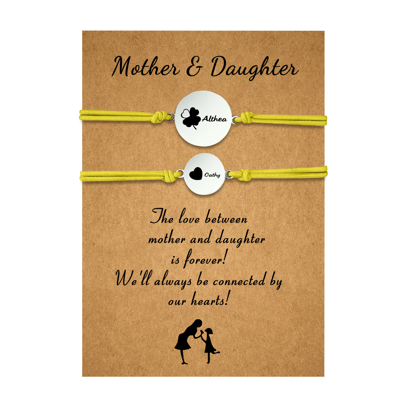 2 PCS Four Leaf Clover And Heart Elastic Stainless Steel Bracelets, Back To School Gift For Daughter