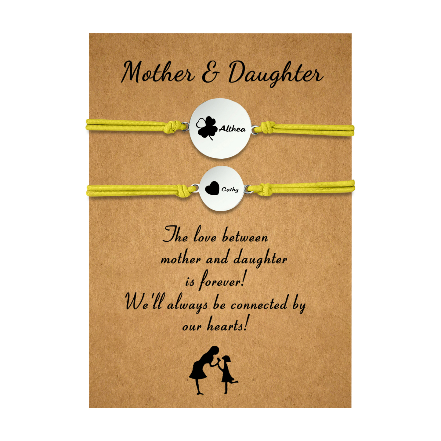 2 PCS Four Leaf Clover And Heart Elastic Stainless Steel Bracelets, Back To School Gift For Daughter