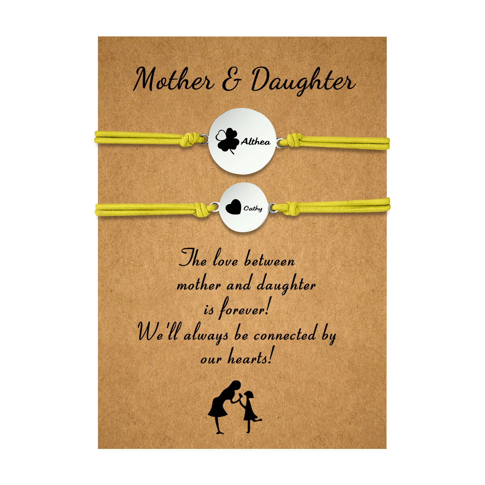 2 PCS Four Leaf Clover And Heart Elastic Stainless Steel Bracelets, Back To School Gift For Daughter