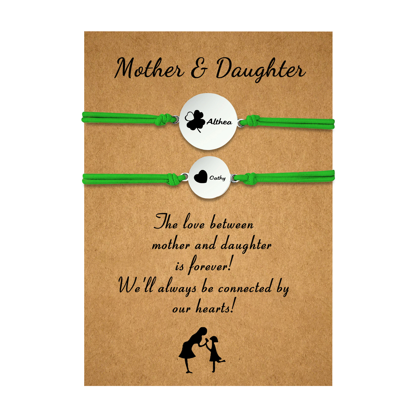 2 PCS Four Leaf Clover And Heart Elastic Stainless Steel Bracelets, Back To School Gift For Daughter