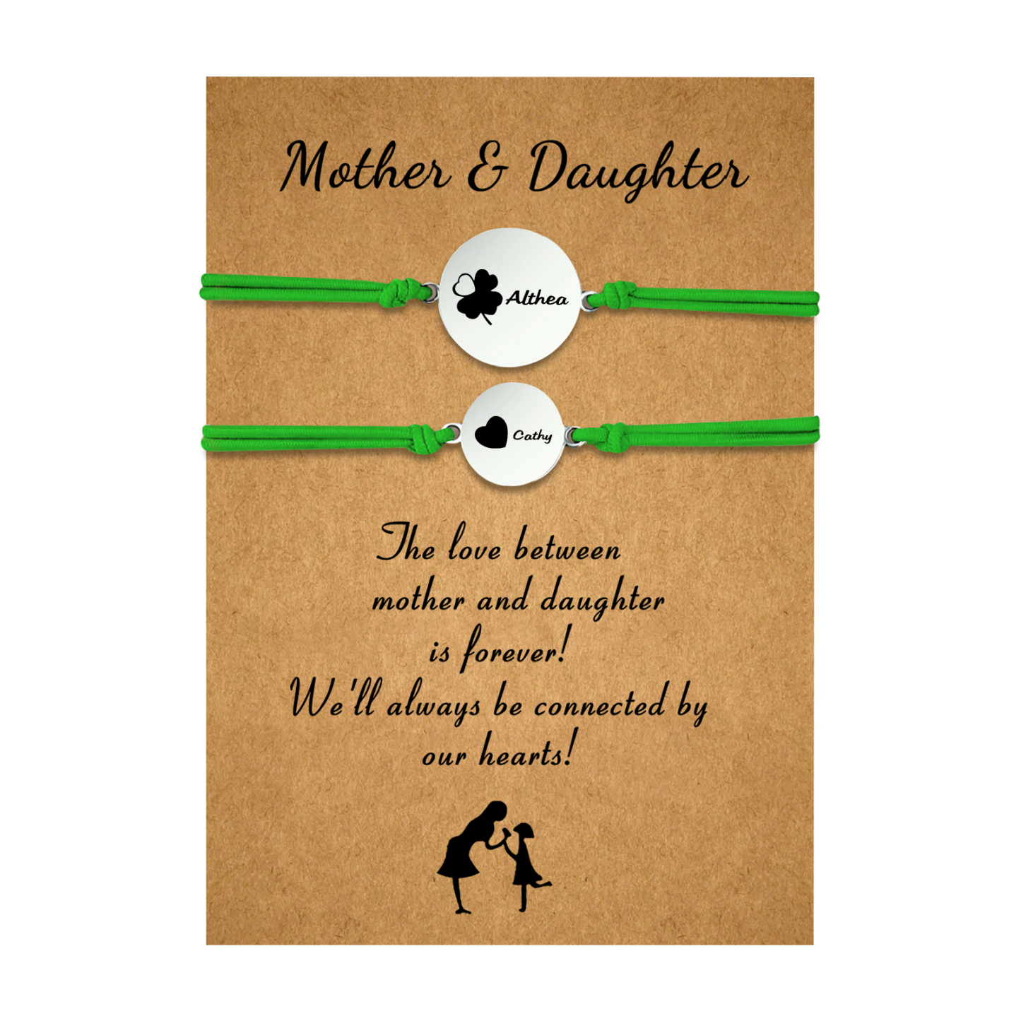 2 PCS Four Leaf Clover And Heart Elastic Stainless Steel Bracelets, Back To School Gift For Daughter