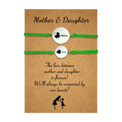 2 PCS Four Leaf Clover And Heart Elastic Stainless Steel Bracelets, Back To School Gift For Daughter