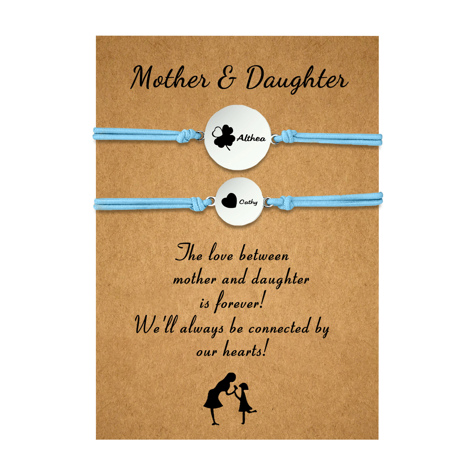 2 PCS Four Leaf Clover And Heart Elastic Stainless Steel Bracelets, Back To School Gift For Daughter